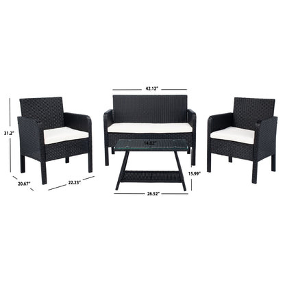 Ensemble de salon de jardin 4 pièces SAFAVIEH Aboka en osier et acier - 42 l x 21 p x 31 h