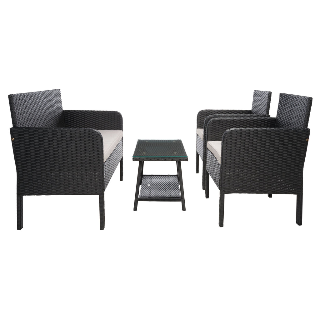 Ensemble de salon de jardin 4 pièces SAFAVIEH Aboka en osier et acier - 42 l x 21 p x 31 h