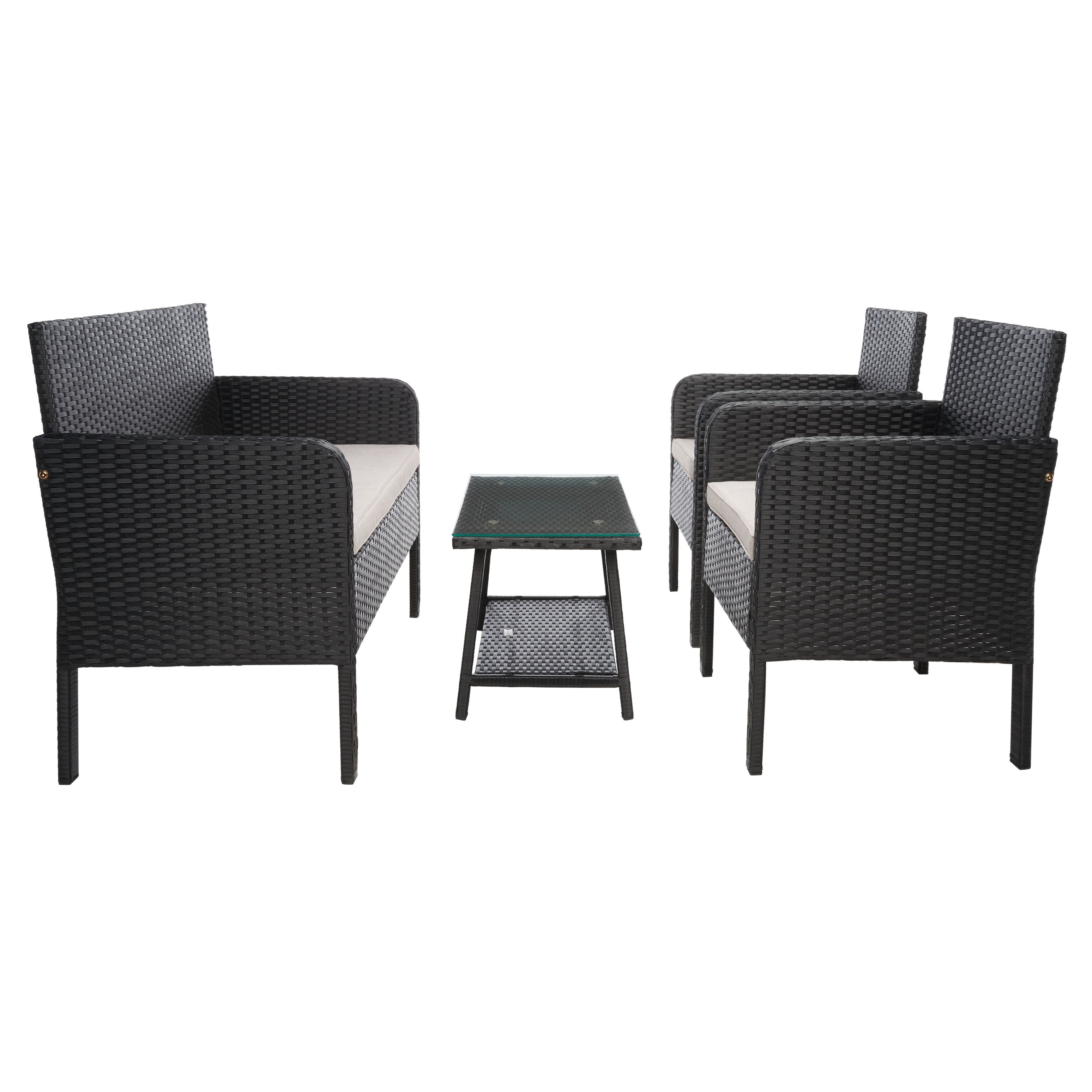 Ensemble de salon de jardin 4 pièces SAFAVIEH Aboka en osier et acier - 42 l x 21 p x 31 h