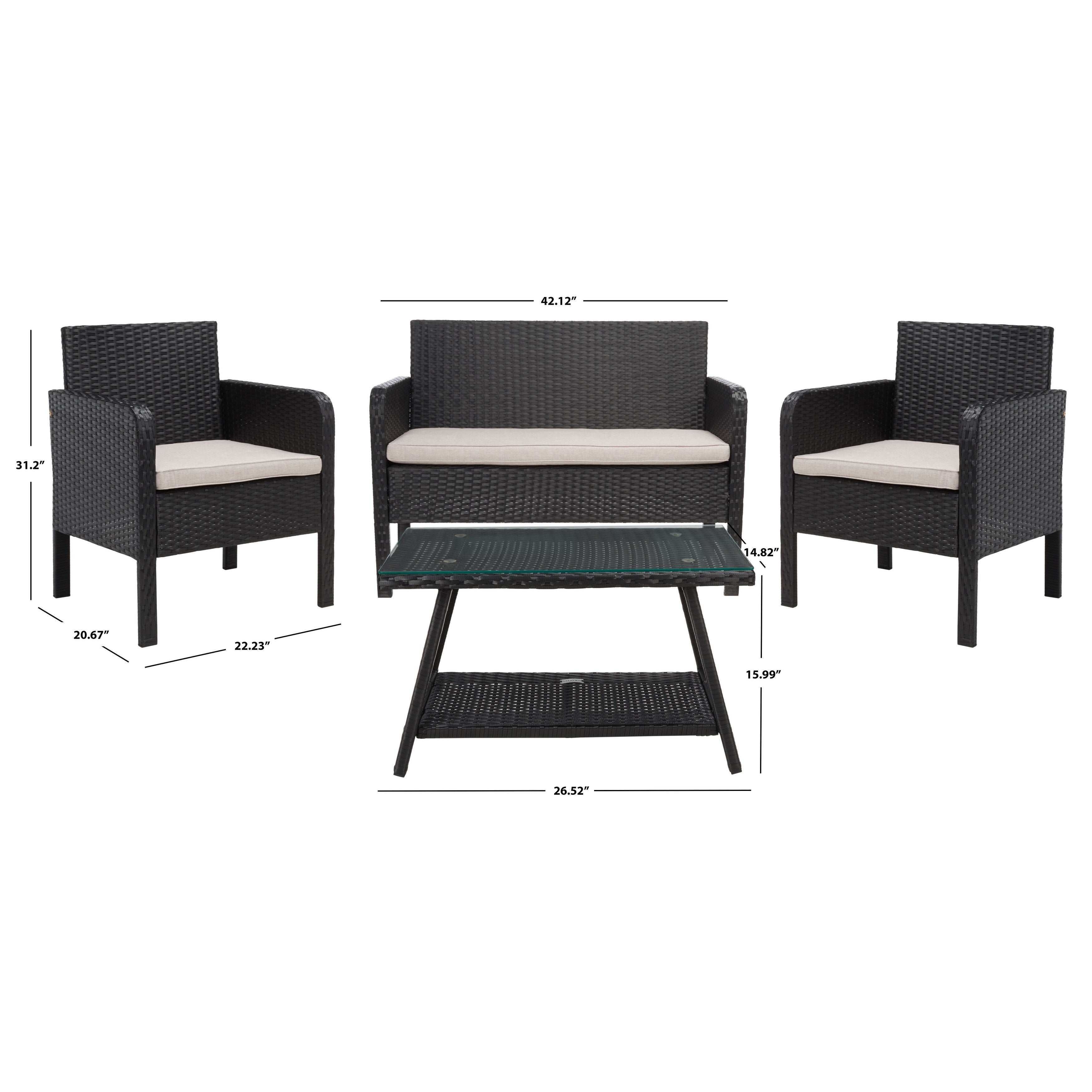 Ensemble de salon de jardin 4 pièces SAFAVIEH Aboka en osier et acier - 42 l x 21 p x 31 h