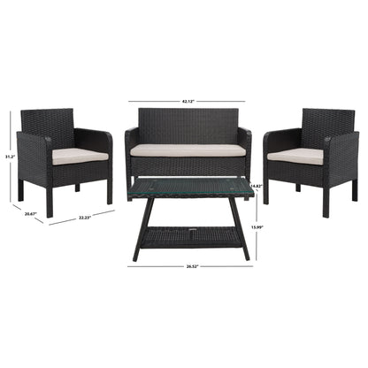 Ensemble de salon de jardin 4 pièces SAFAVIEH Aboka en osier et acier - 42 l x 21 p x 31 h