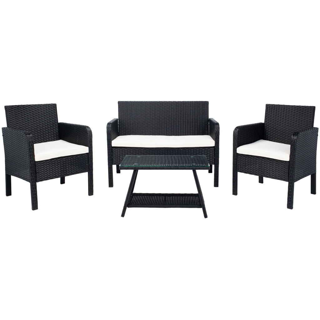 Ensemble de salon de jardin 4 pièces SAFAVIEH Aboka en osier et acier - 42 l x 21 p x 31 h