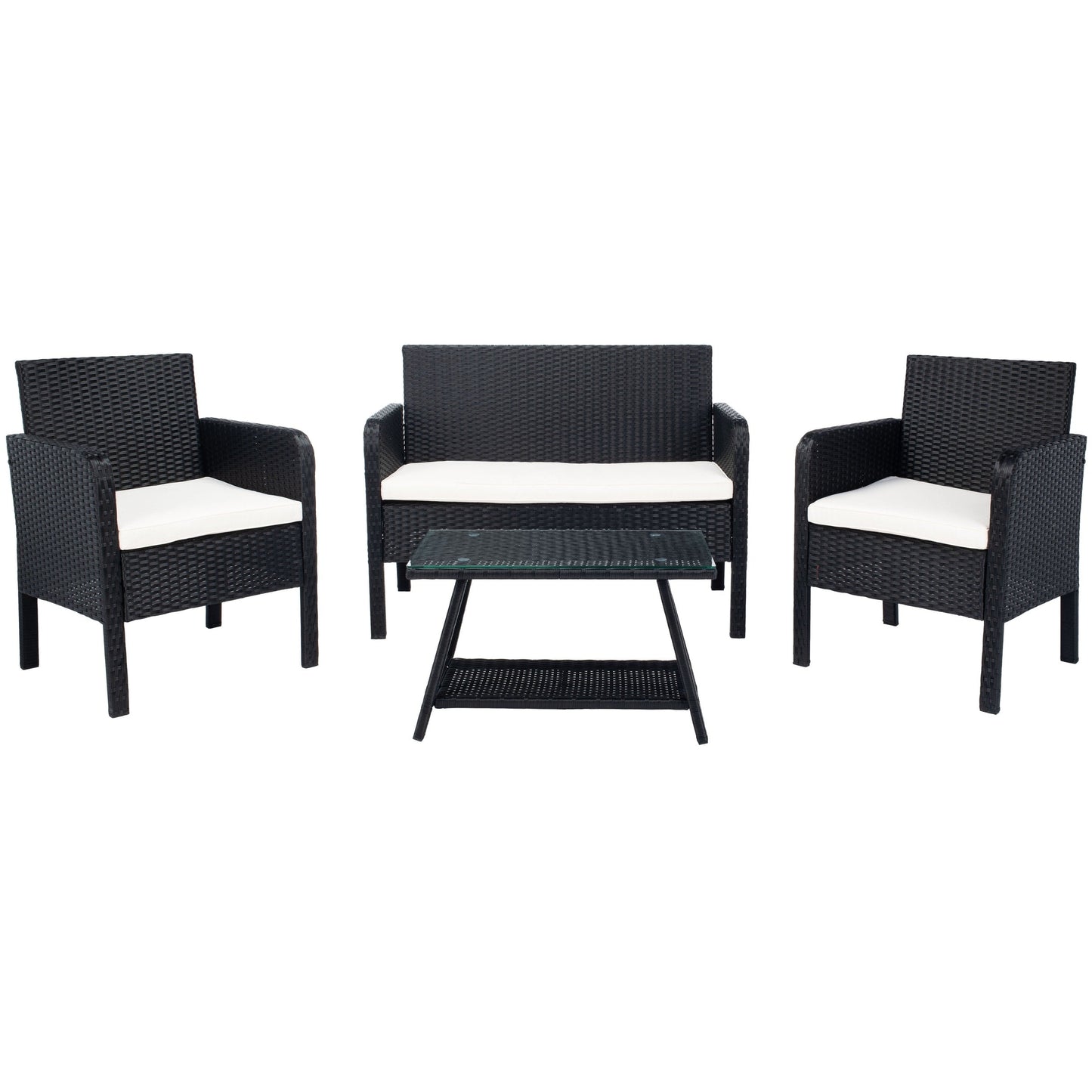 Ensemble de salon de jardin 4 pièces SAFAVIEH Aboka en osier et acier - 42 l x 21 p x 31 h