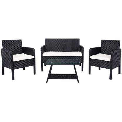 Ensemble de salon de jardin 4 pièces SAFAVIEH Aboka en osier et acier - 42 l x 21 p x 31 h