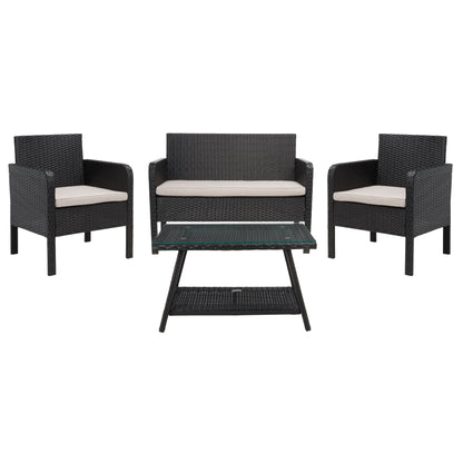 Ensemble de salon de jardin 4 pièces SAFAVIEH Aboka en osier et acier - 42 l x 21 p x 31 h