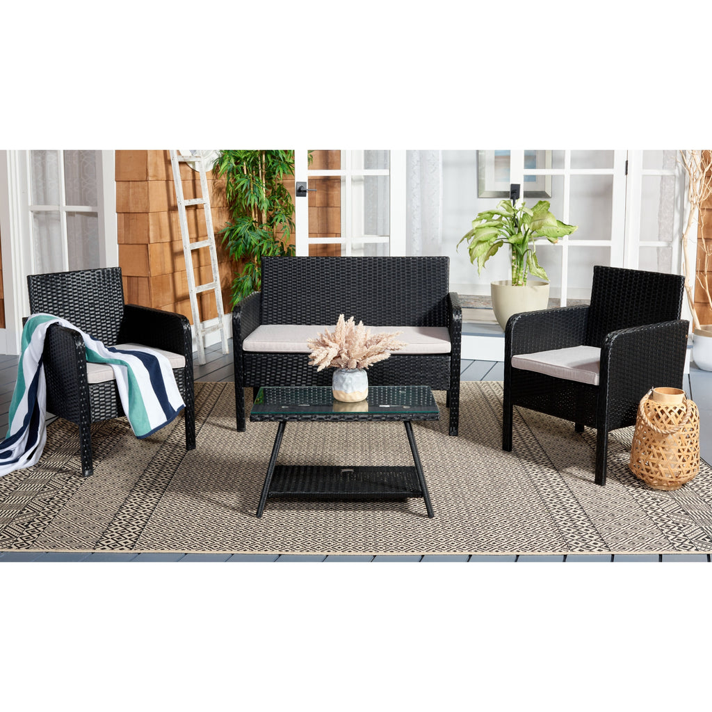 Ensemble de salon de jardin 4 pièces SAFAVIEH Aboka en osier et acier - 42 l x 21 p x 31 h