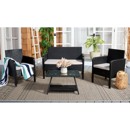 Ensemble de salon de jardin 4 pièces SAFAVIEH Aboka en osier et acier - 42 l x 21 p x 31 h