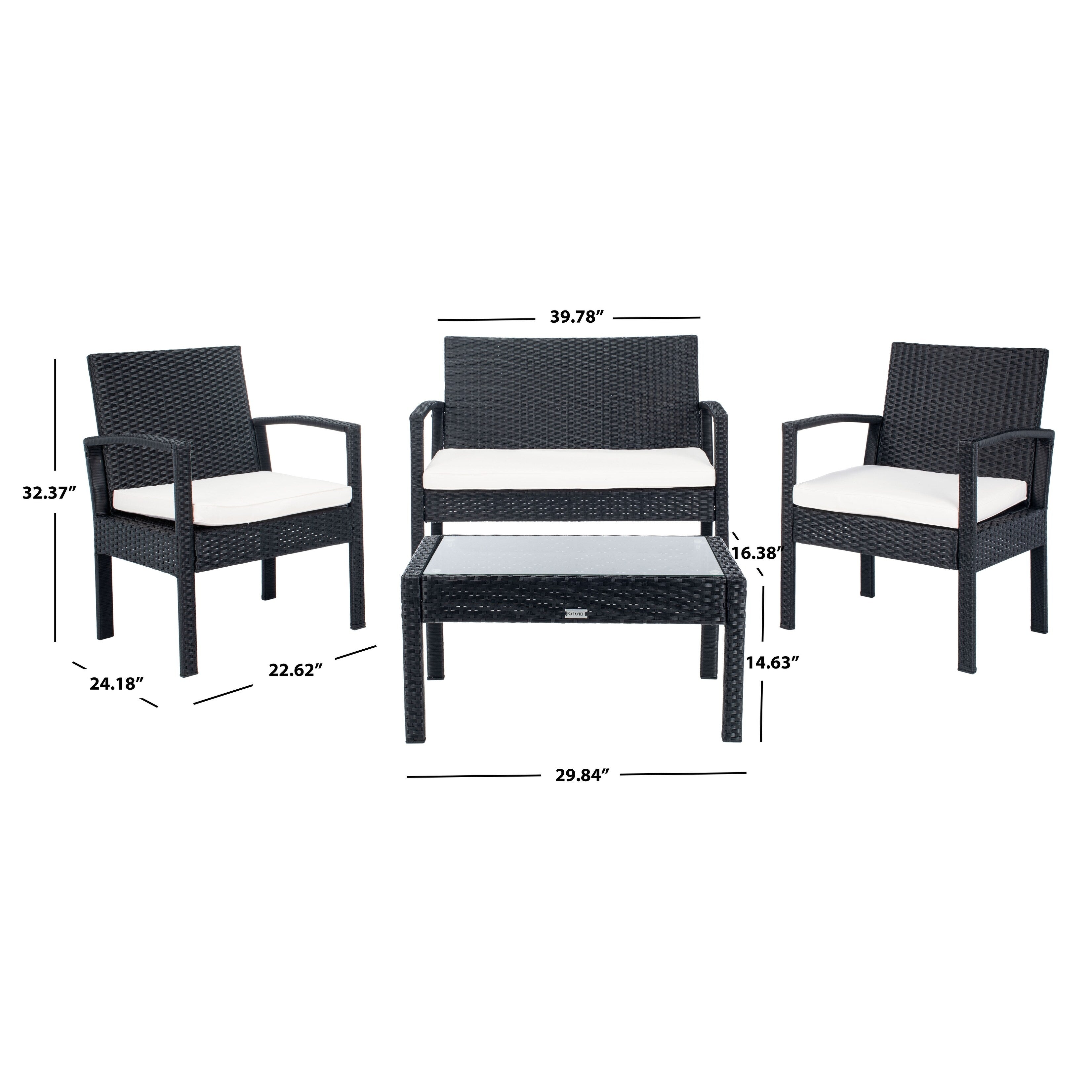 Ensemble de patio d'extérieur Bassey 4 pièces SAFAVIEH - 40 l x 24 p x 32 h