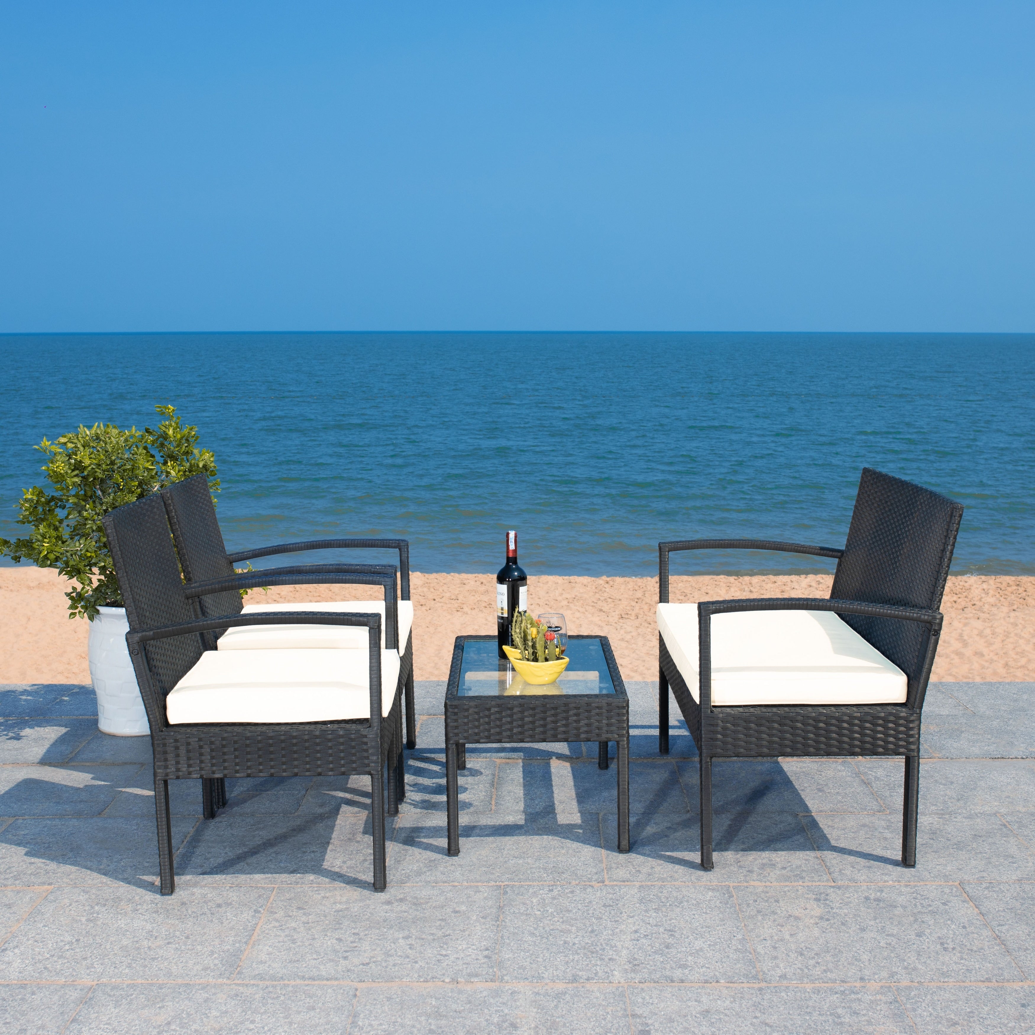 Ensemble de patio d'extérieur Bassey 4 pièces SAFAVIEH - 40 l x 24 p x 32 h