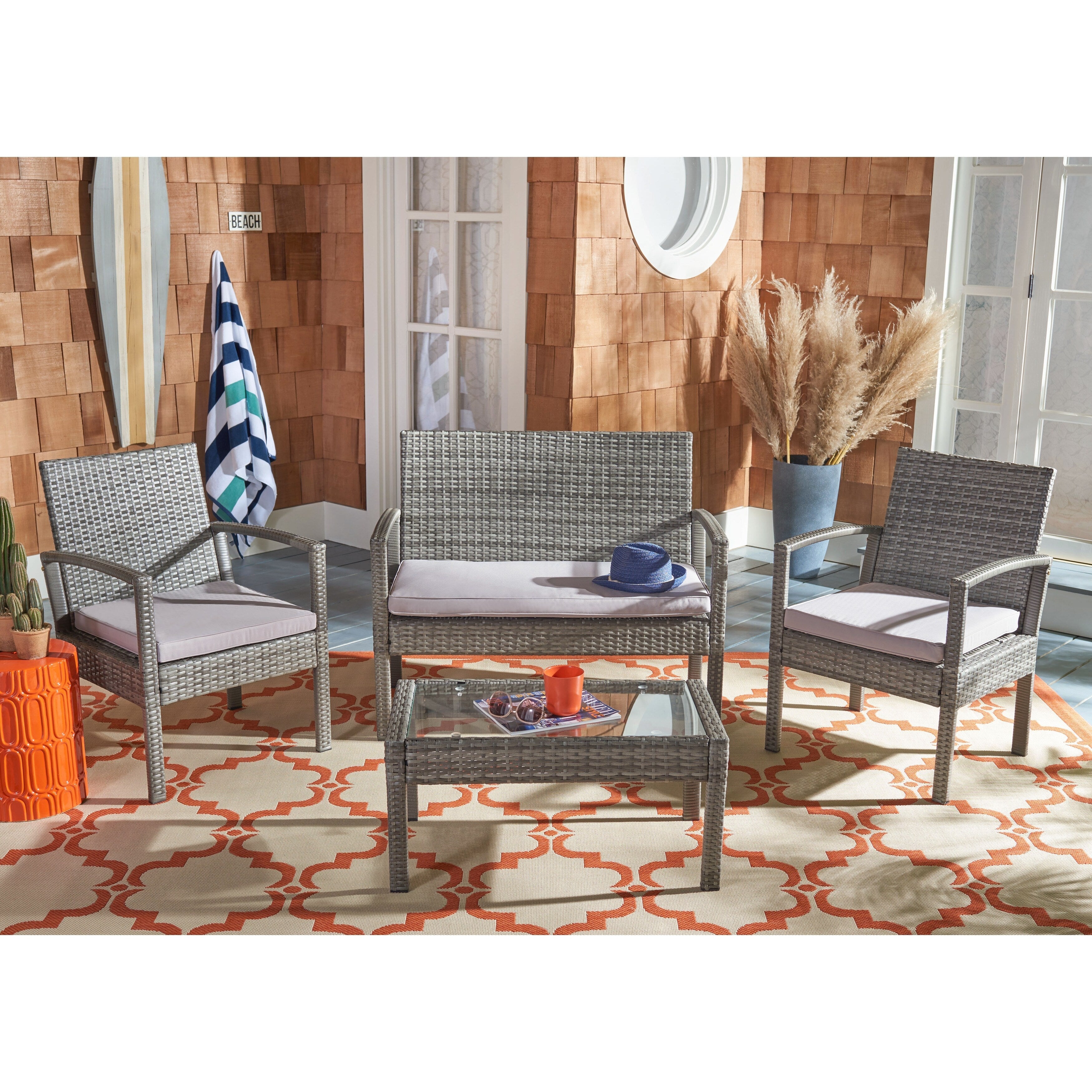 Ensemble de patio d'extérieur Bassey 4 pièces SAFAVIEH - 40 l x 24 p x 32 h