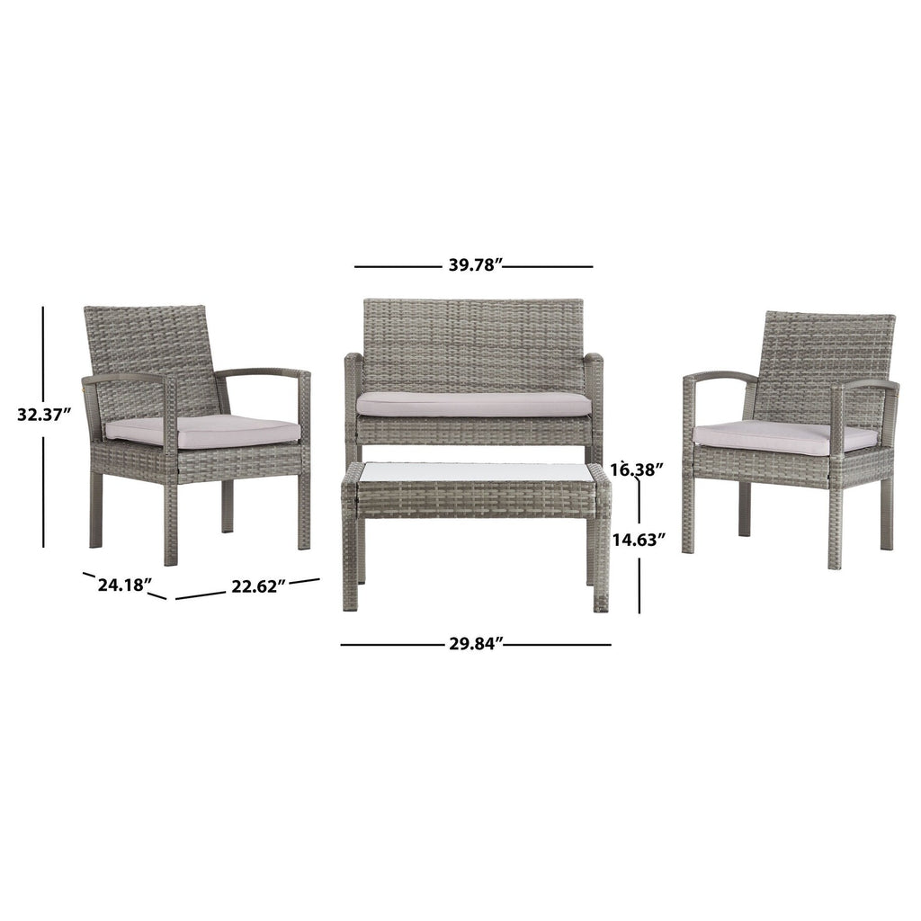 Ensemble de patio d'extérieur Bassey 4 pièces SAFAVIEH - 40 l x 24 p x 32 h