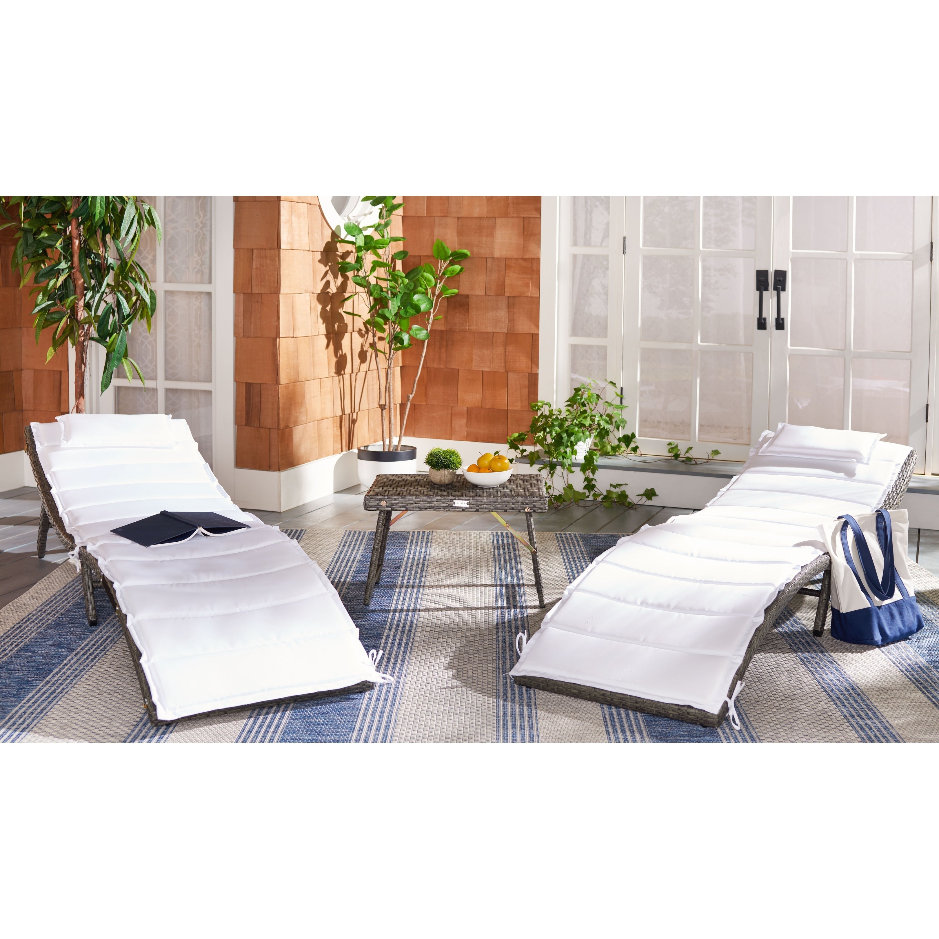 Ensemble de chaises longues d'extérieur Blaguna 3 pièces SAFAVIEH - 83 x 20 x 24 cm