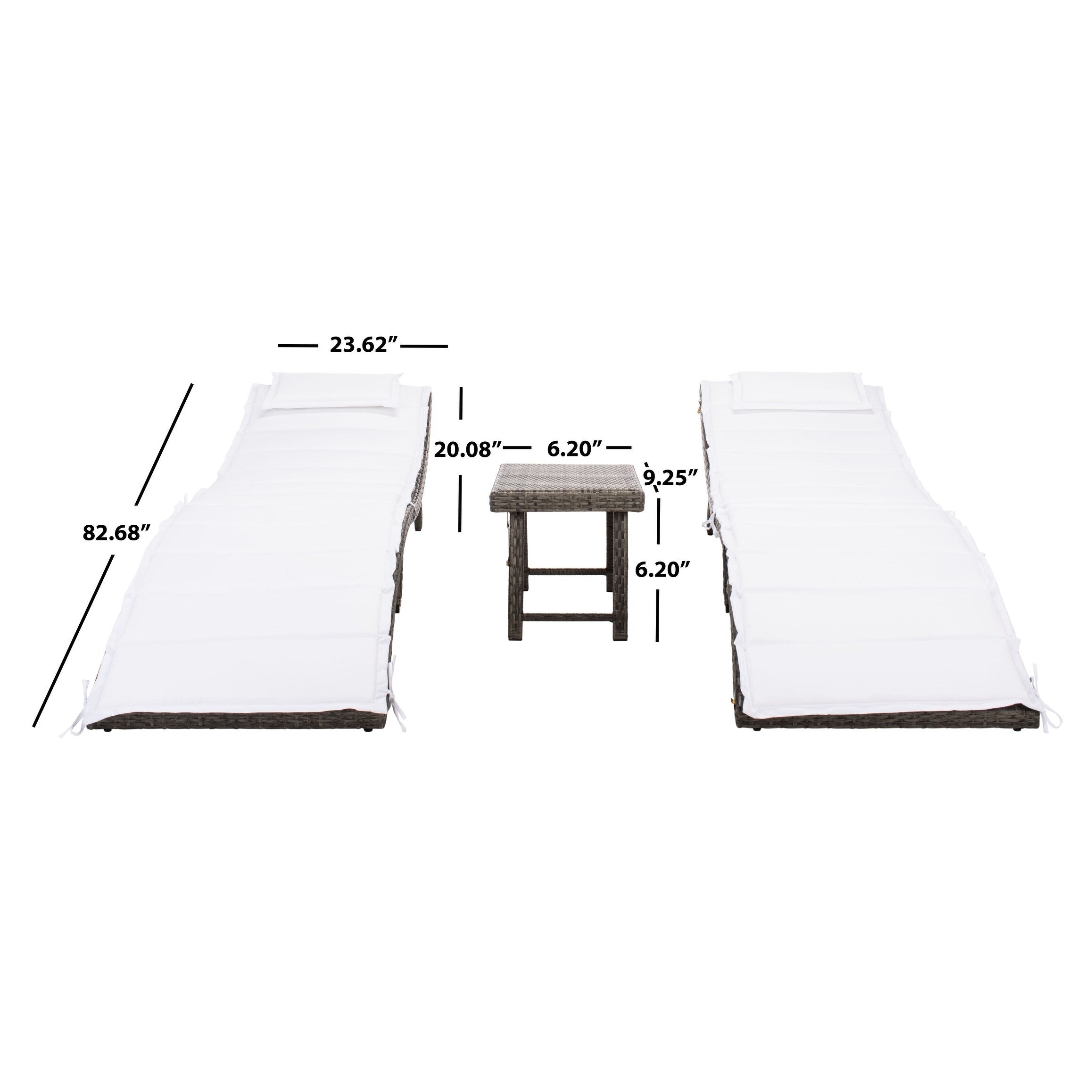 Ensemble de chaises longues d'extérieur Blaguna 3 pièces SAFAVIEH - 83 x 20 x 24 cm