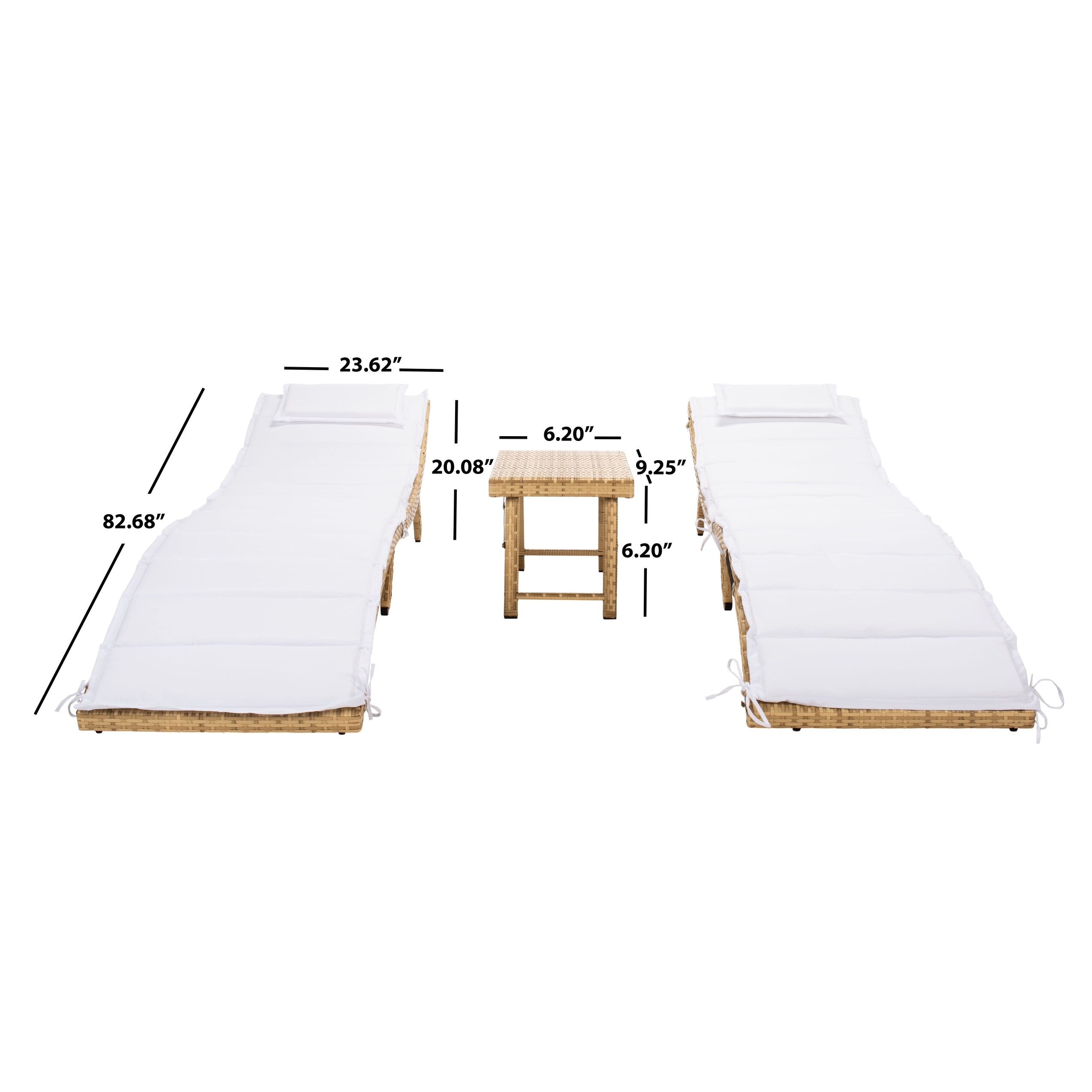 Ensemble de chaises longues d'extérieur Blaguna 3 pièces SAFAVIEH - 83 x 20 x 24 cm