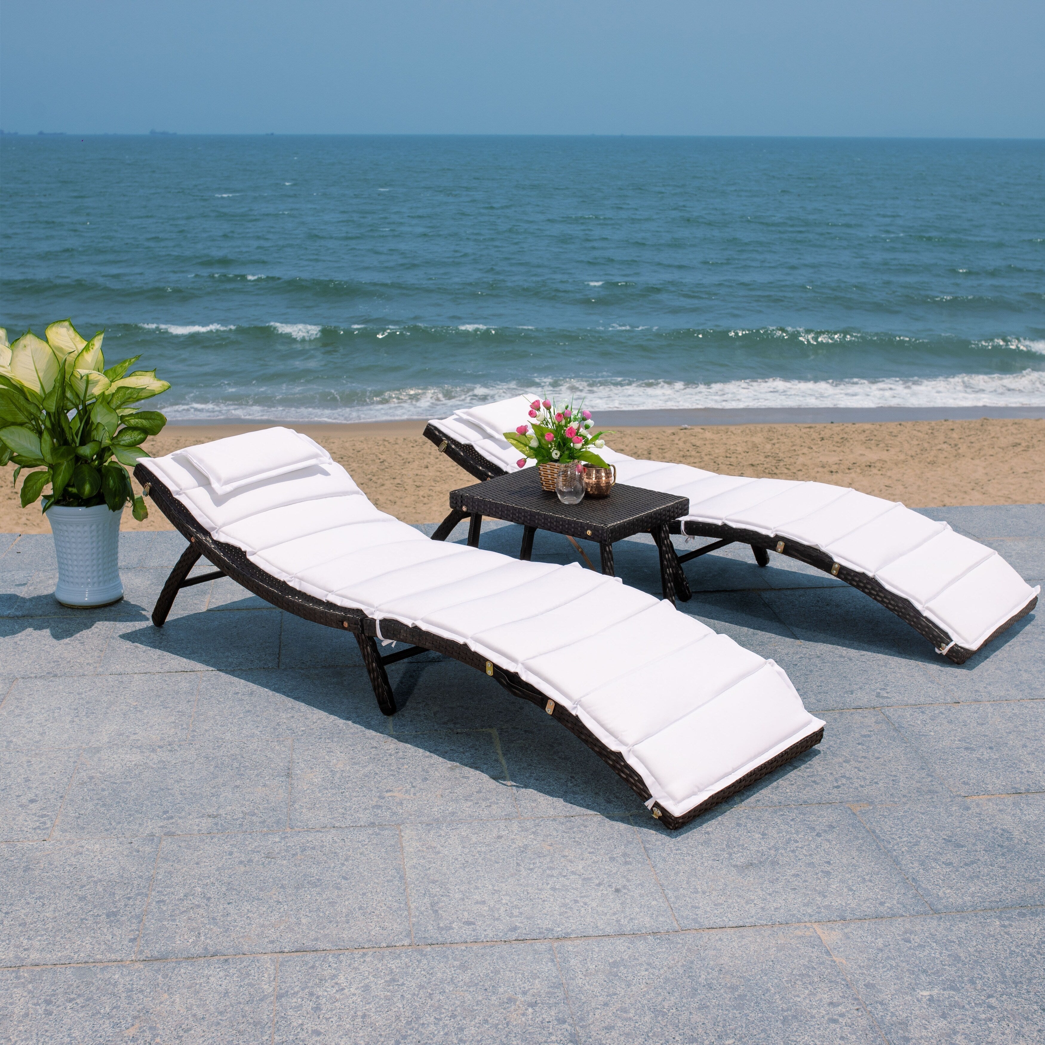 Ensemble de chaises longues d'extérieur Blaguna 3 pièces SAFAVIEH - 83 x 20 x 24 cm