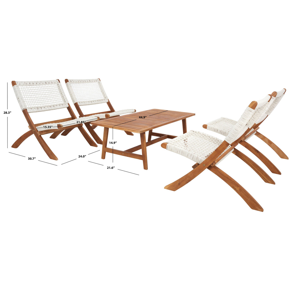 Service à café d'extérieur SAFAVIEH Blaze 5 pièces en bois d'acacia - 22 l x 45 p x 15 h