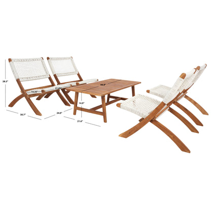 Service à café d'extérieur SAFAVIEH Blaze 5 pièces en bois d'acacia - 22 l x 45 p x 15 h