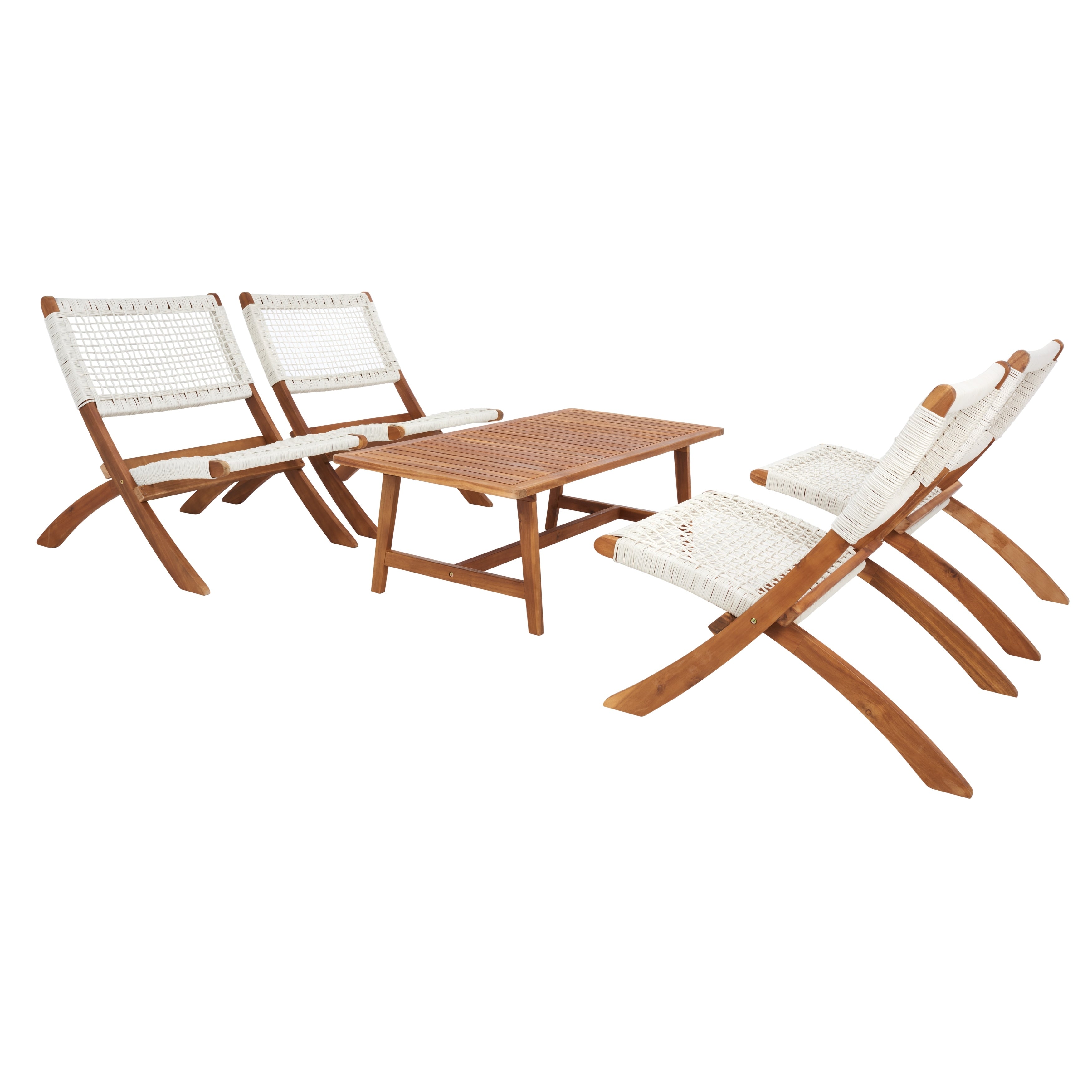 Service à café d'extérieur SAFAVIEH Blaze 5 pièces en bois d'acacia - 22 l x 45 p x 15 h