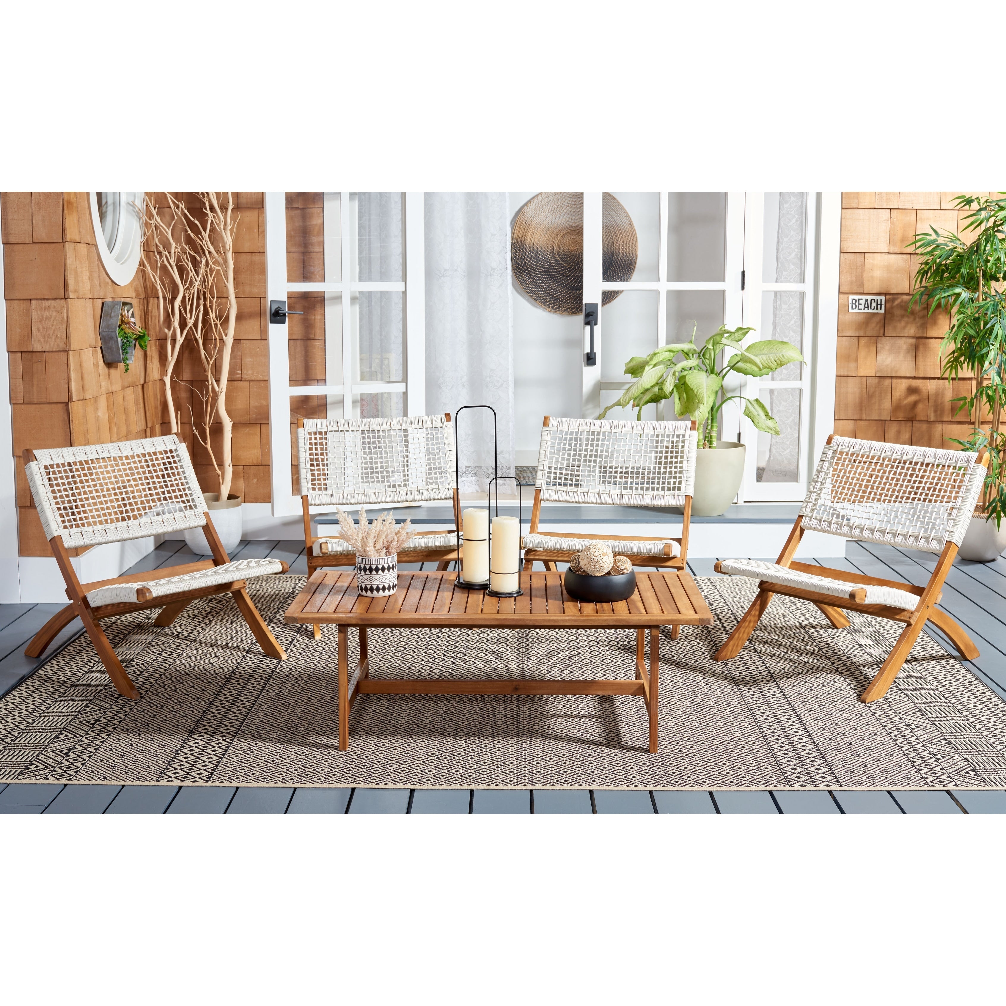 Service à café d'extérieur SAFAVIEH Blaze 5 pièces en bois d'acacia - 22 l x 45 p x 15 h
