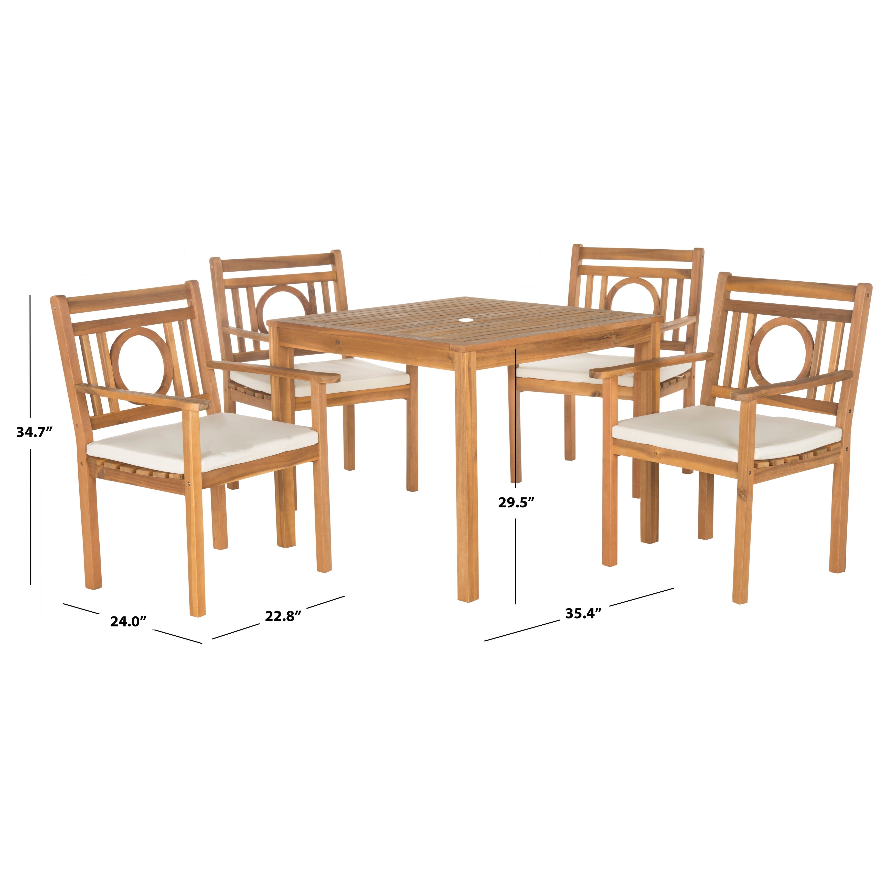 Ensemble de salle à manger d'extérieur 5 pièces en bois d'acacia SAFAVIEH Dorinne - 35 l x 35 p x 30 h