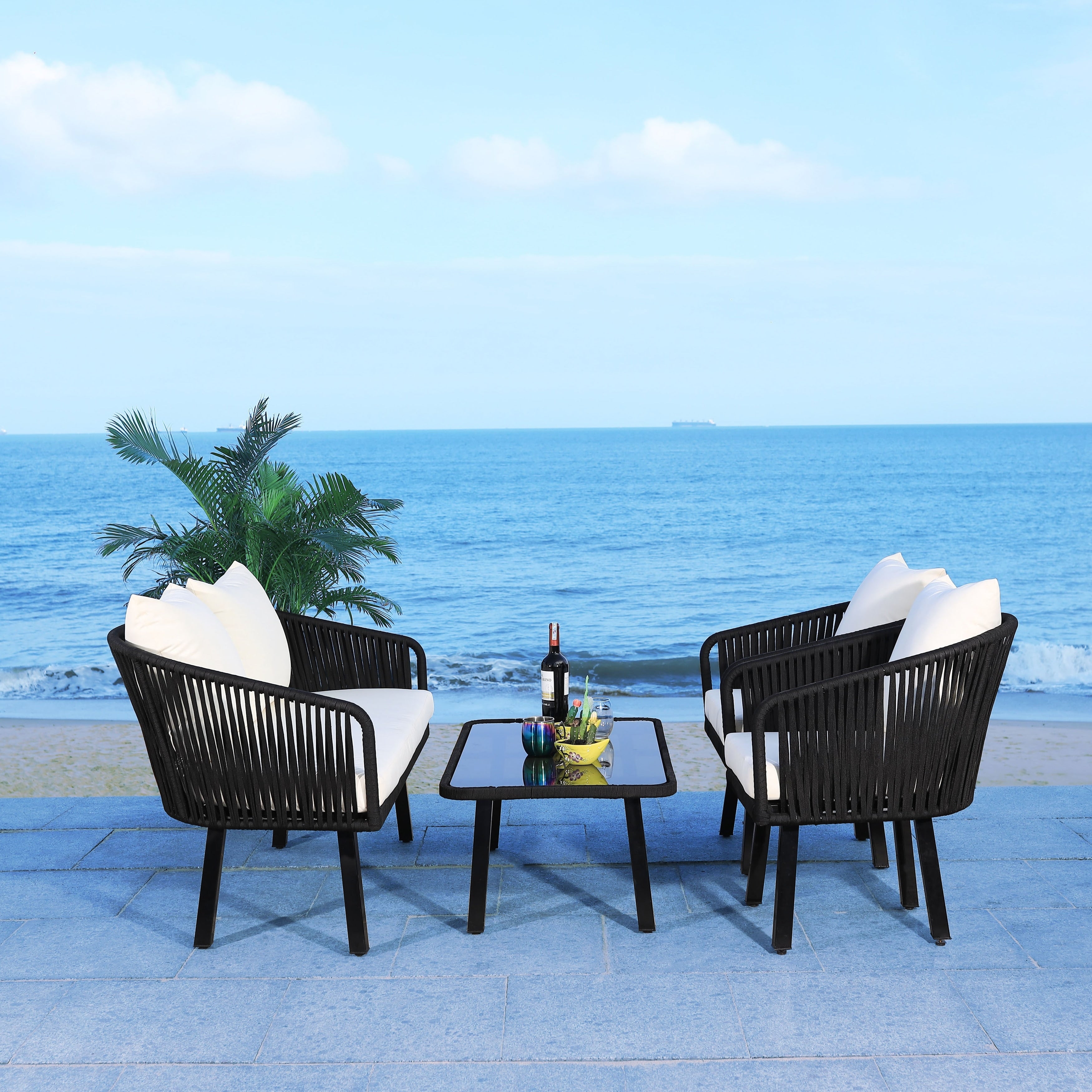 Ensemble de jardin extérieur SAFAVIEH Endorina 4 pièces en corde – 54 l x 30 p x 28 h