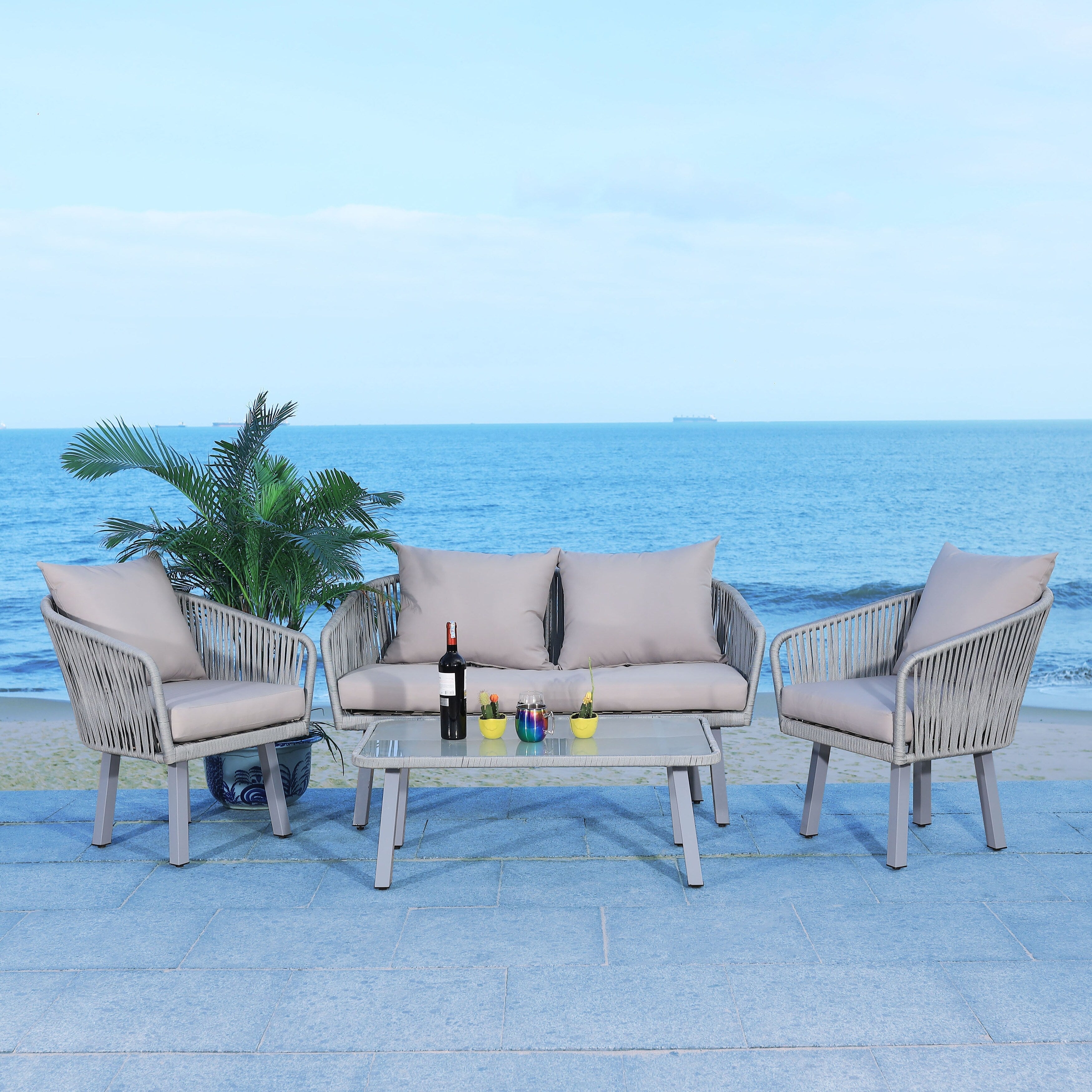 Ensemble de jardin extérieur SAFAVIEH Endorina 4 pièces en corde – 54 l x 30 p x 28 h