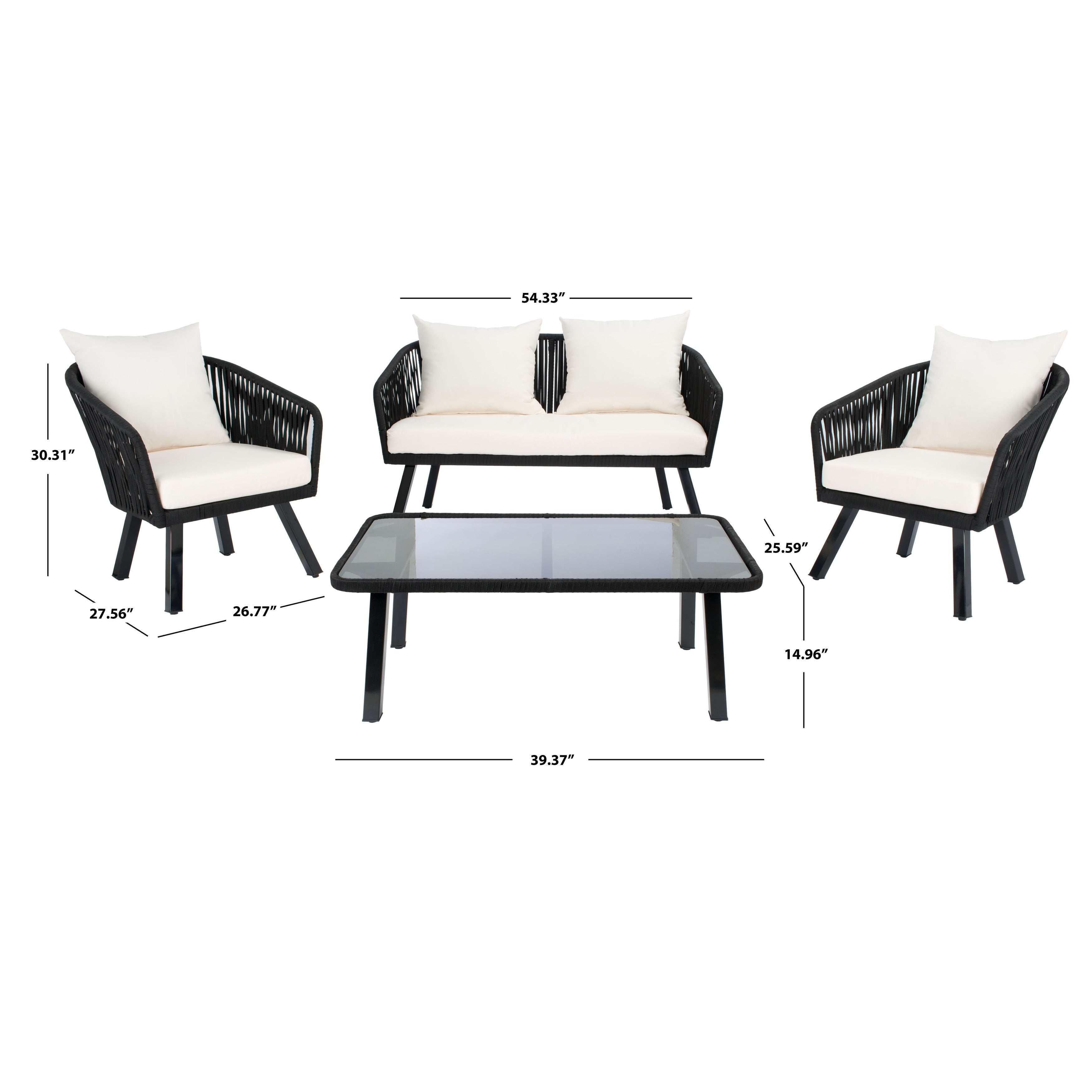 Ensemble de jardin extérieur SAFAVIEH Endorina 4 pièces en corde – 54 l x 30 p x 28 h