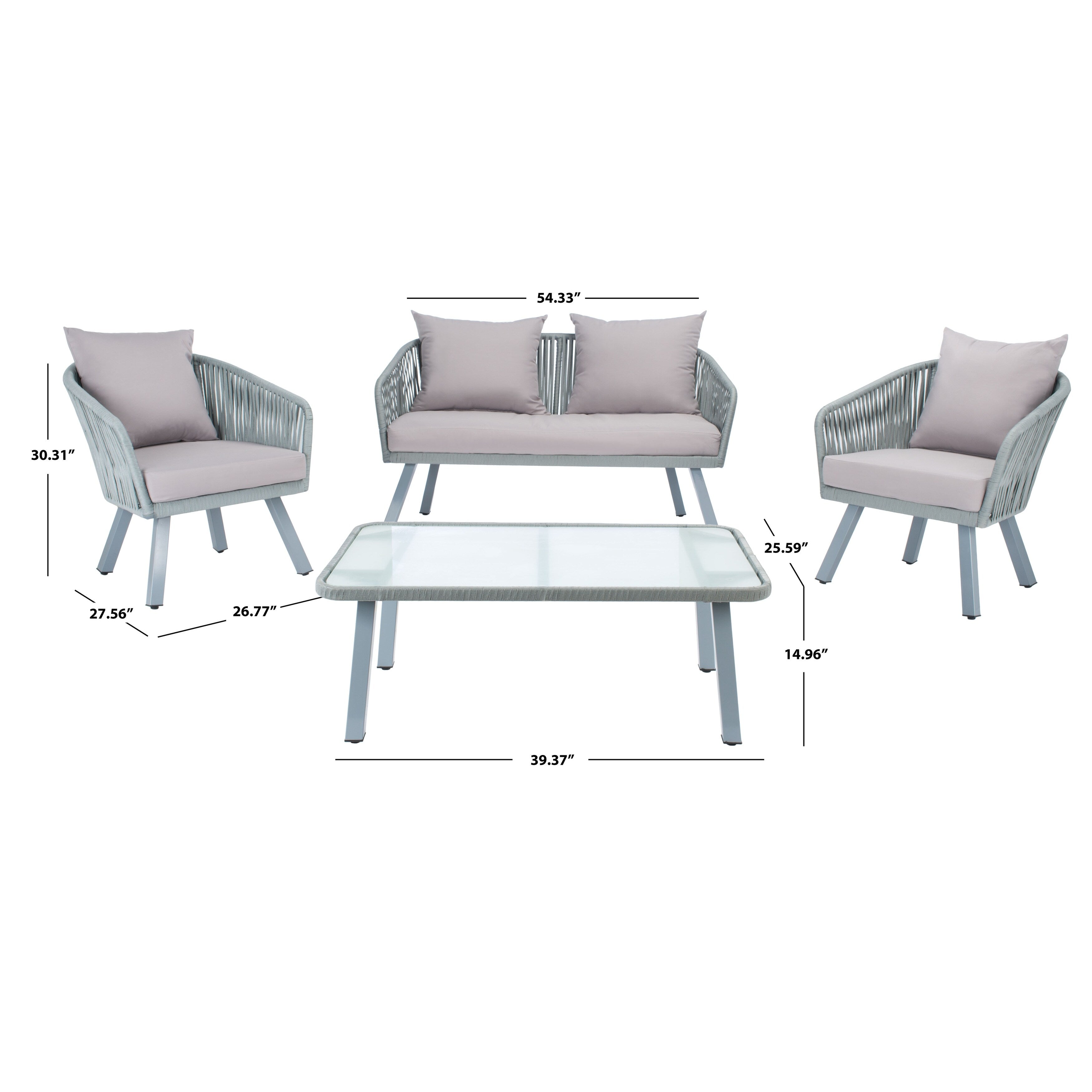 Ensemble de jardin extérieur SAFAVIEH Endorina 4 pièces en corde – 54 l x 30 p x 28 h