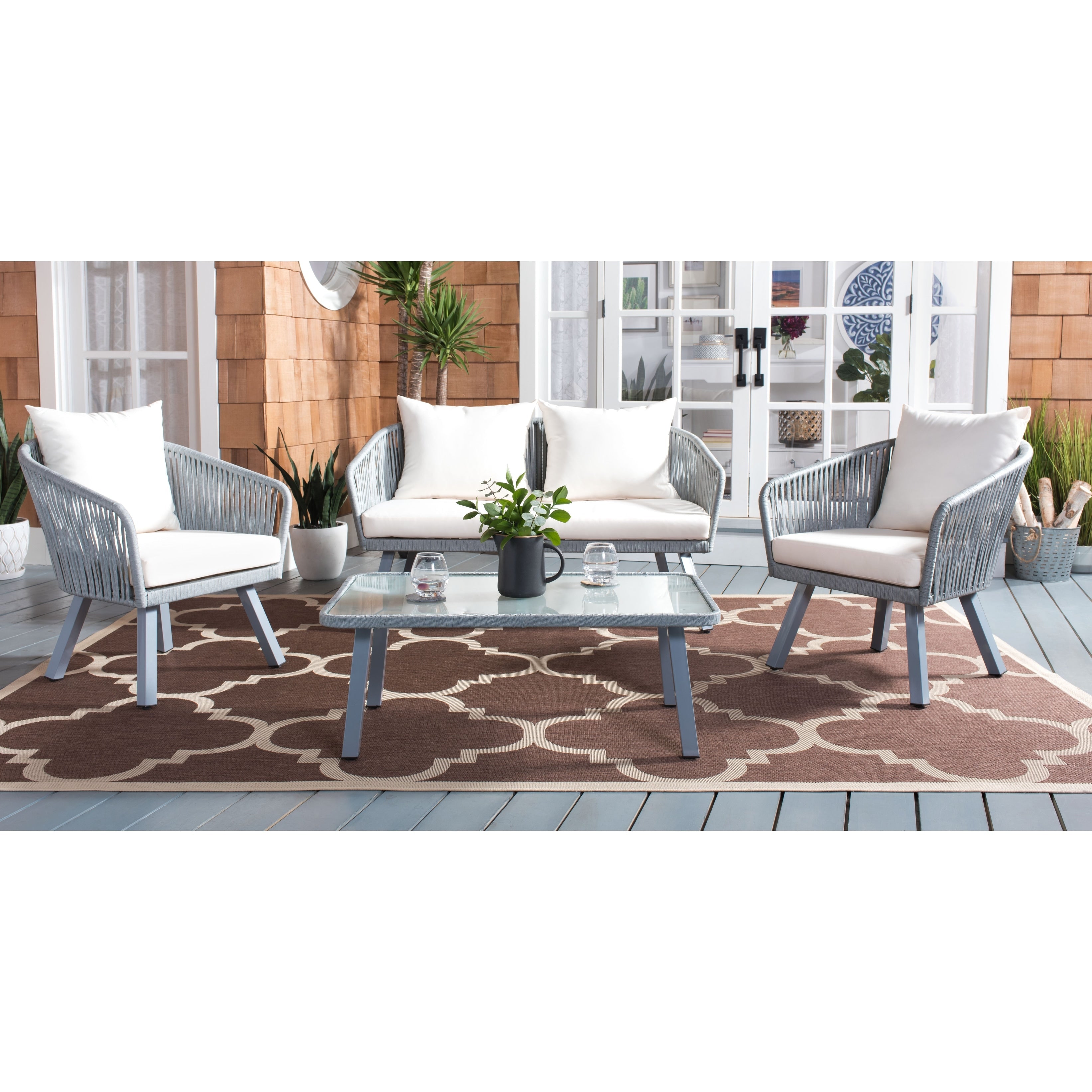 Ensemble de jardin extérieur SAFAVIEH Endorina 4 pièces en corde – 54 l x 30 p x 28 h