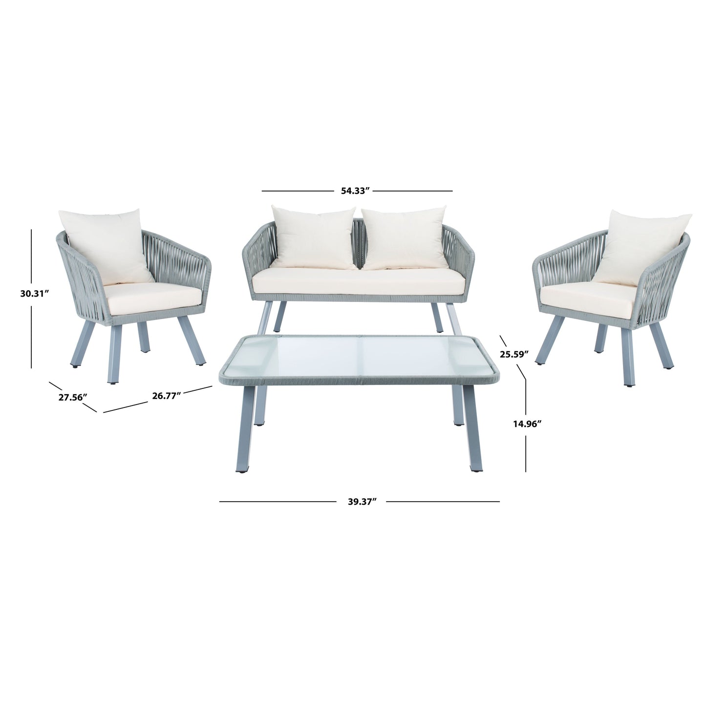 Ensemble de jardin extérieur SAFAVIEH Endorina 4 pièces en corde – 54 l x 30 p x 28 h