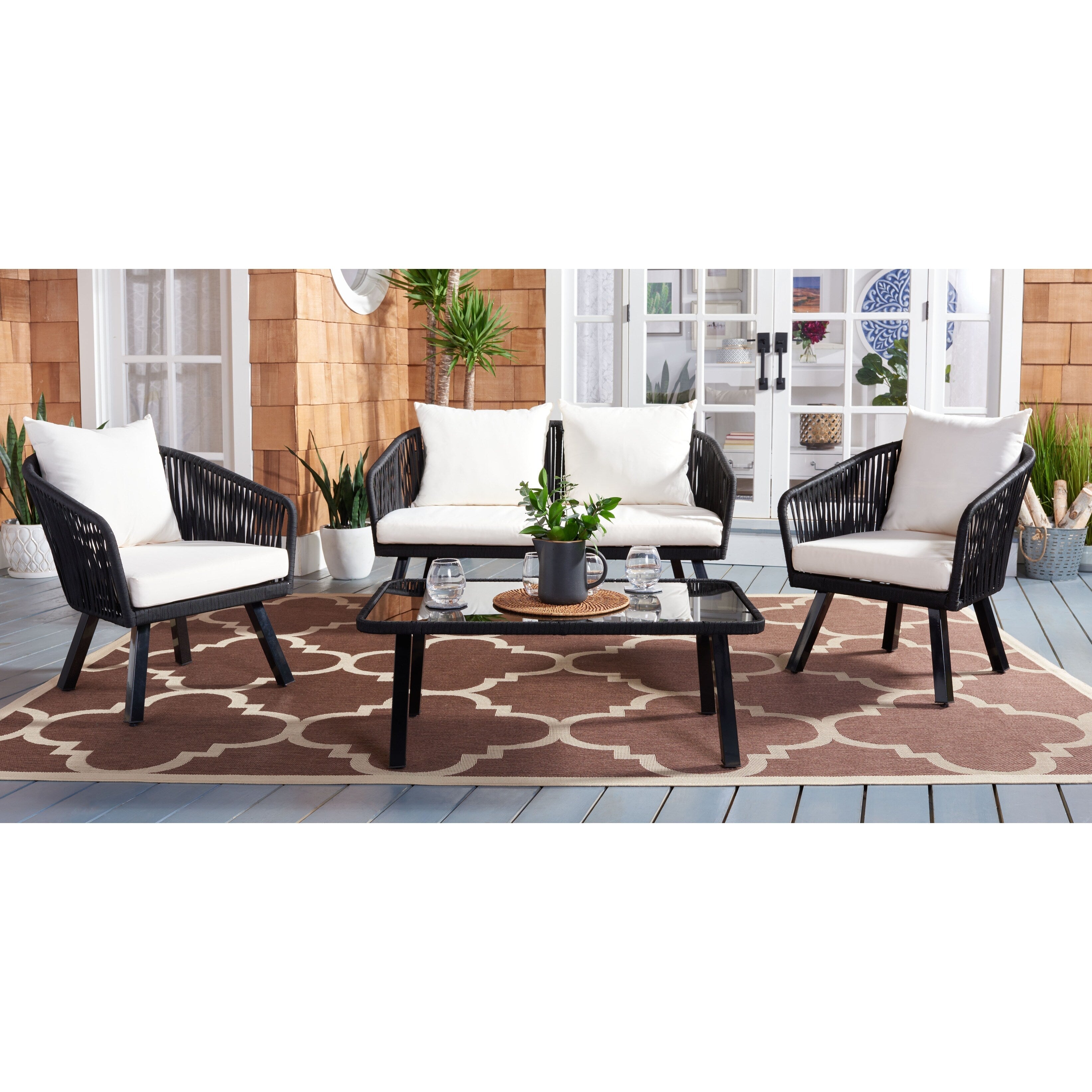 Ensemble de jardin extérieur SAFAVIEH Endorina 4 pièces en corde – 54 l x 30 p x 28 h
