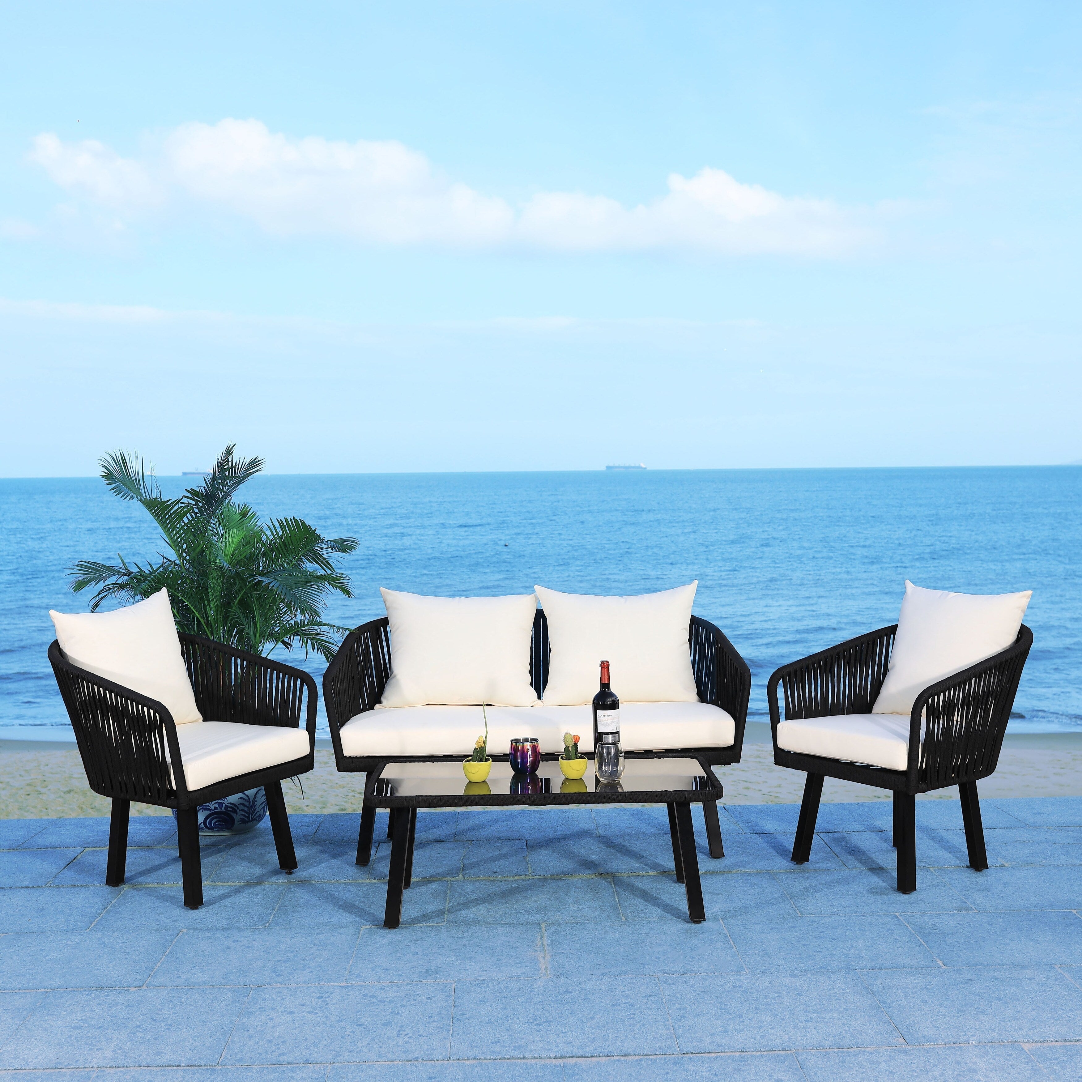 Ensemble de jardin extérieur SAFAVIEH Endorina 4 pièces en corde – 54 l x 30 p x 28 h