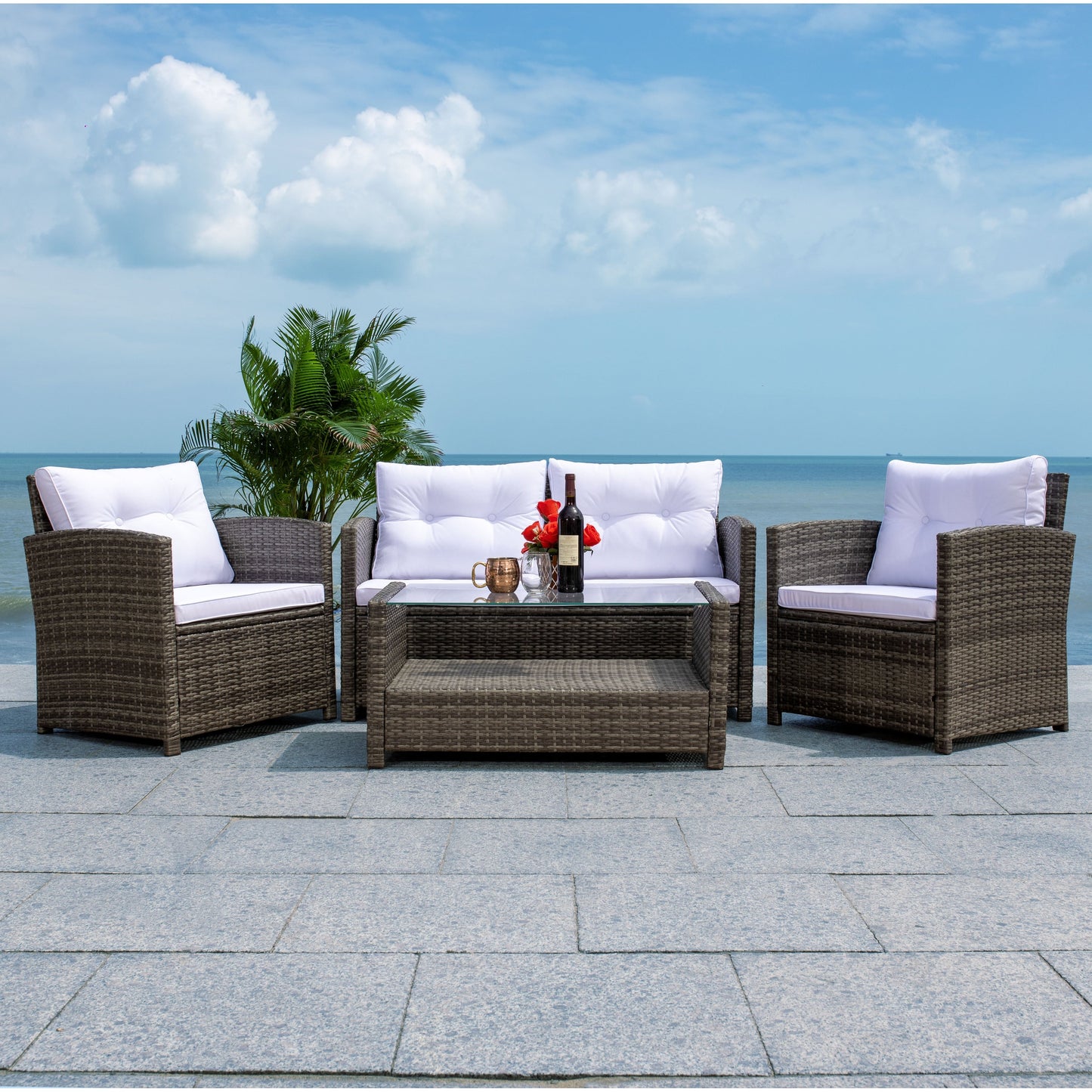 Ensemble de patio SAFAVIEH Outdoor Eranda 4 pièces - 48 L x 30 P x 26 H