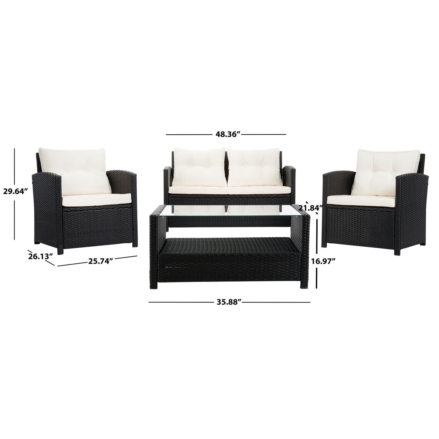 Ensemble de patio SAFAVIEH Outdoor Eranda 4 pièces - 48 L x 30 P x 26 H