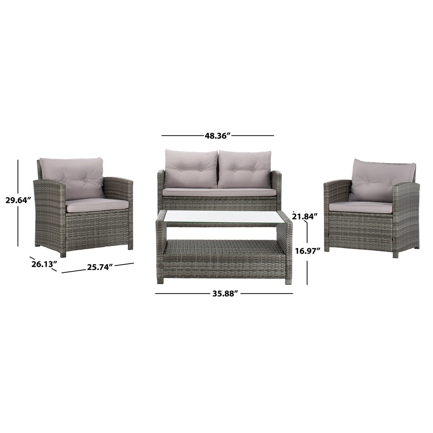 Ensemble de patio SAFAVIEH Outdoor Eranda 4 pièces - 48 L x 30 P x 26 H