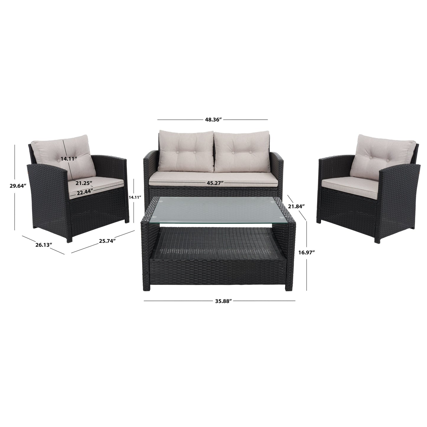 Ensemble de patio SAFAVIEH Outdoor Eranda 4 pièces - 48 L x 30 P x 26 H