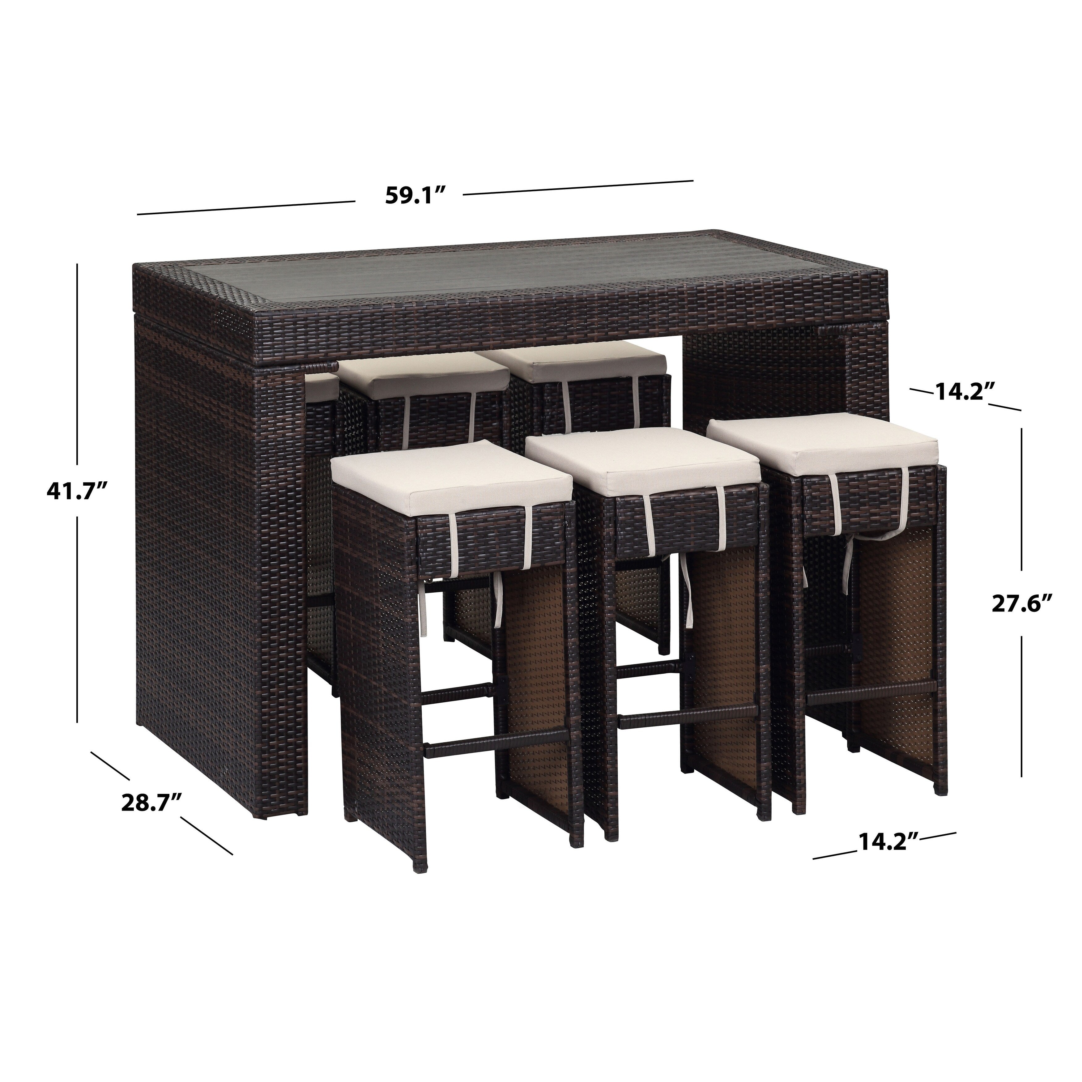 SAFAVIEH Ensemble de bar extérieur Euda (7 pièces) - 29Lx59Px42H