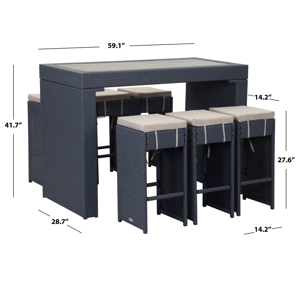 SAFAVIEH Ensemble de bar extérieur Euda (7 pièces) - 29Lx59Px42H