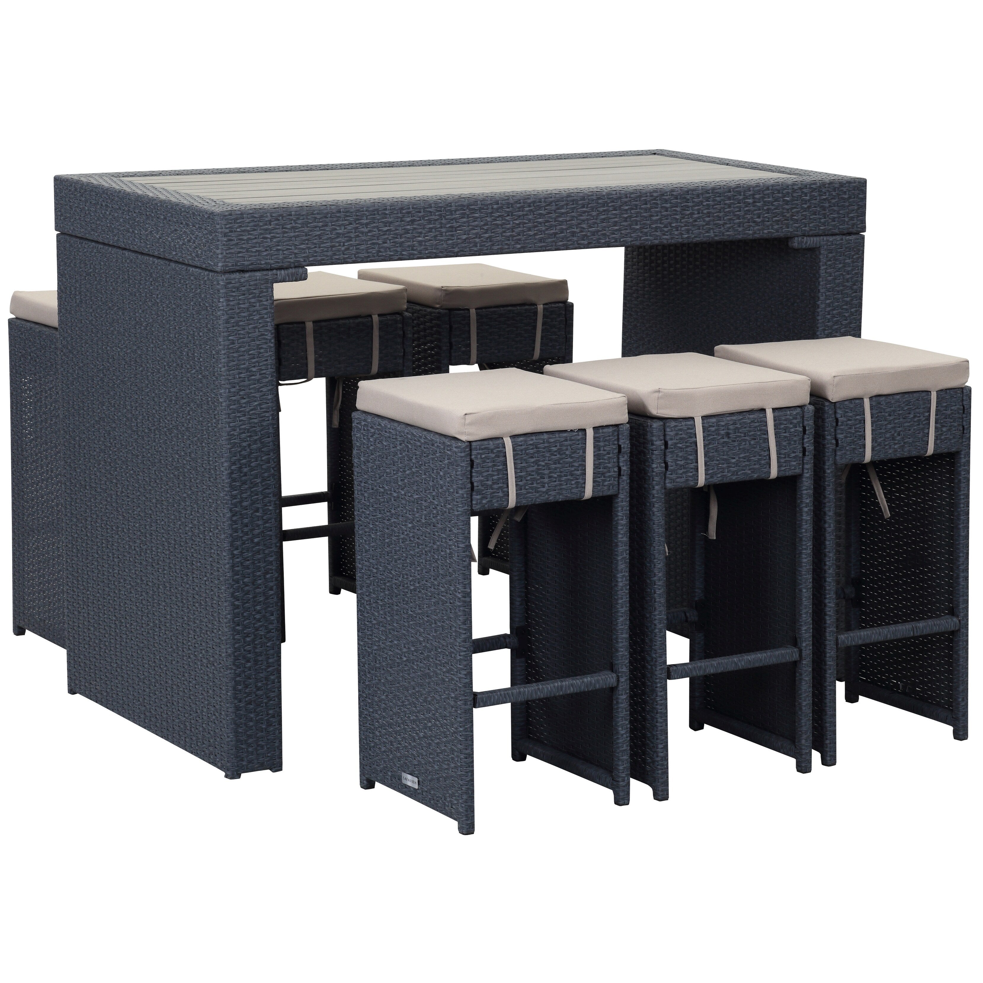 SAFAVIEH Ensemble de bar extérieur Euda (7 pièces) - 29Lx59Px42H