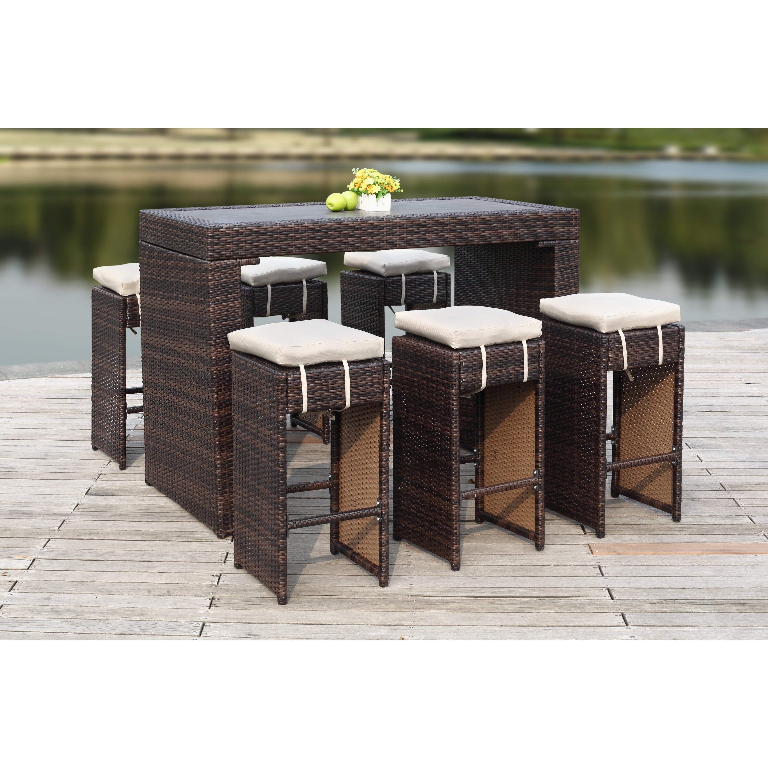 SAFAVIEH Ensemble de bar extérieur Euda (7 pièces) - 29Lx59Px42H