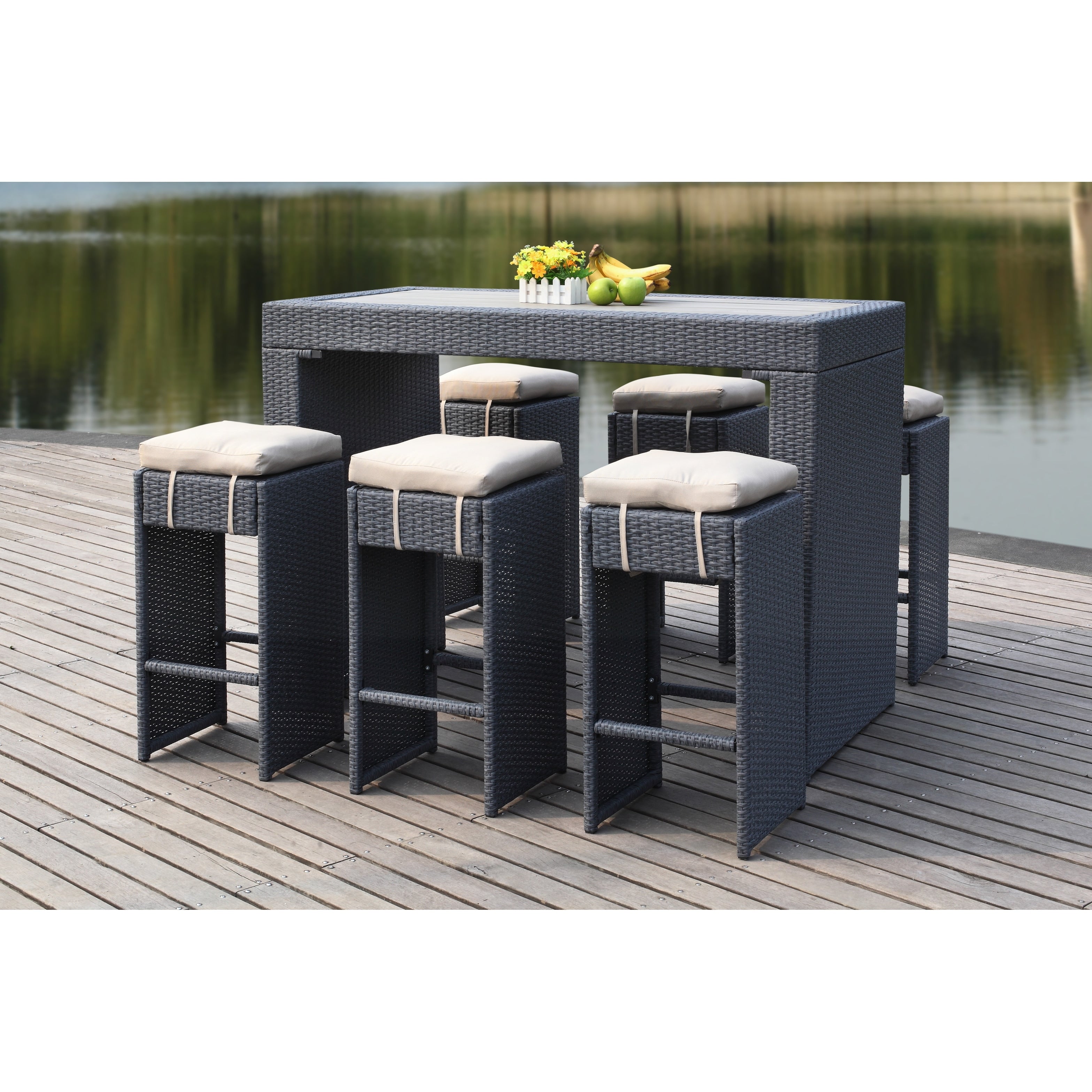 SAFAVIEH Ensemble de bar extérieur Euda (7 pièces) - 29Lx59Px42H
