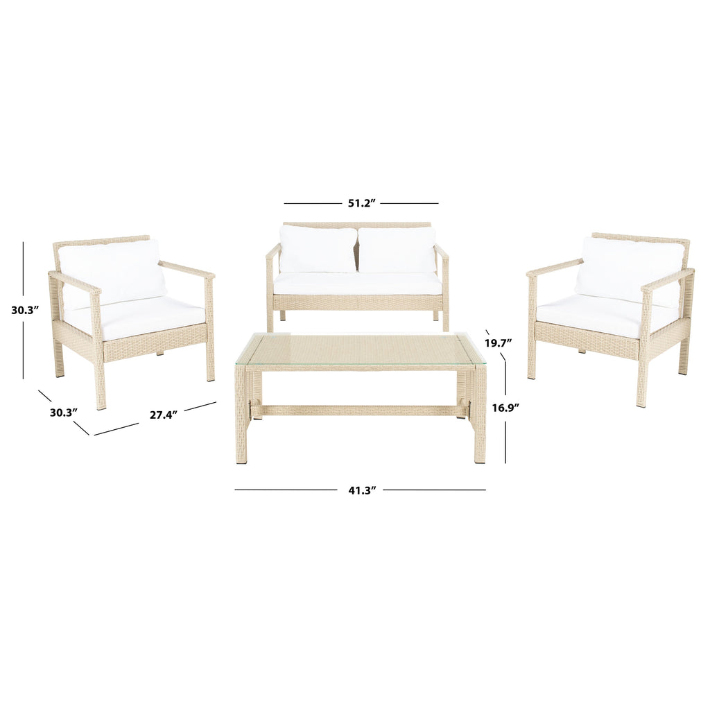 Ensemble de salon de jardin d'extérieur en osier 4 pièces SAFAVIEH - 51 L x 30 P x 30 H
