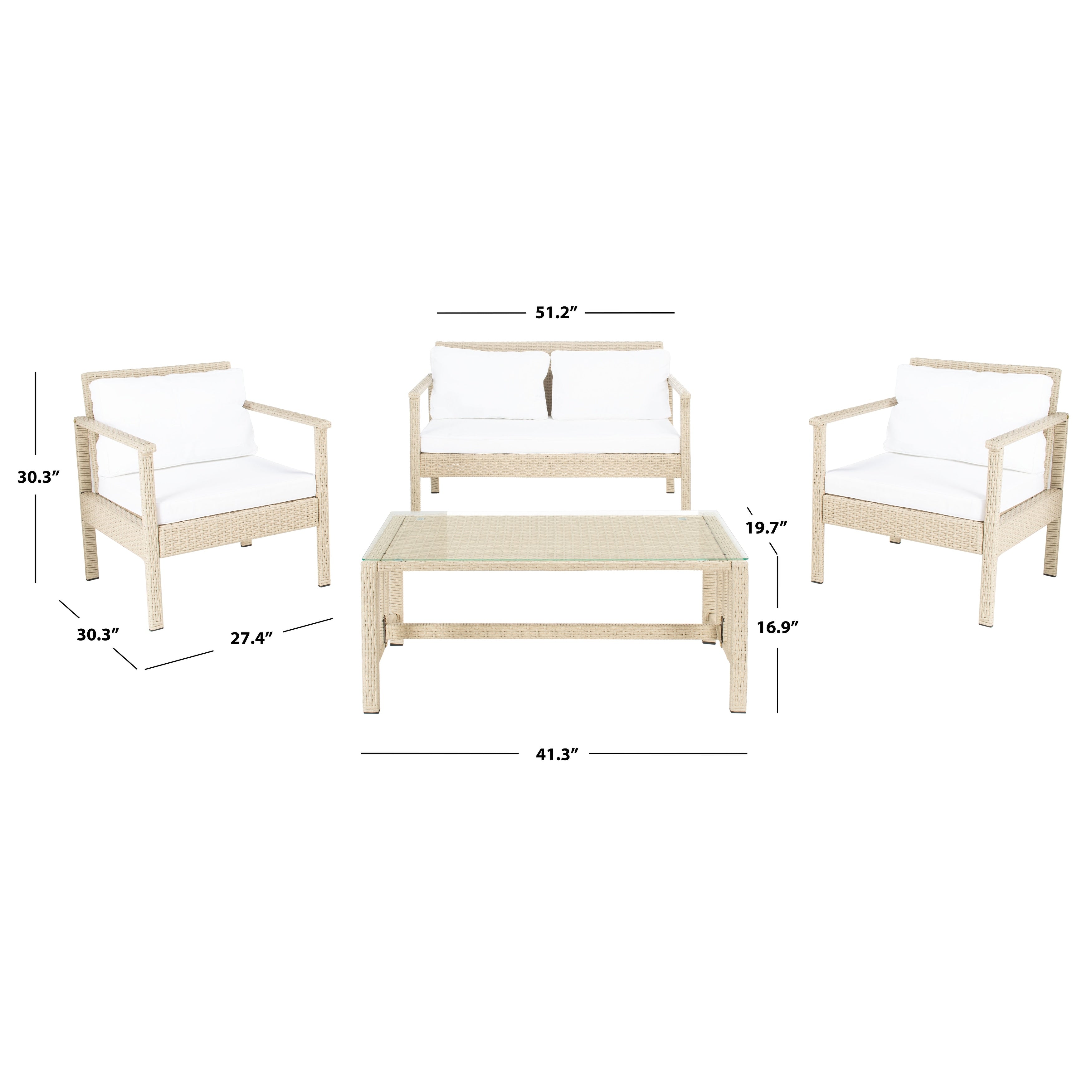Ensemble de salon de jardin d'extérieur en osier 4 pièces SAFAVIEH - 51 L x 30 P x 30 H