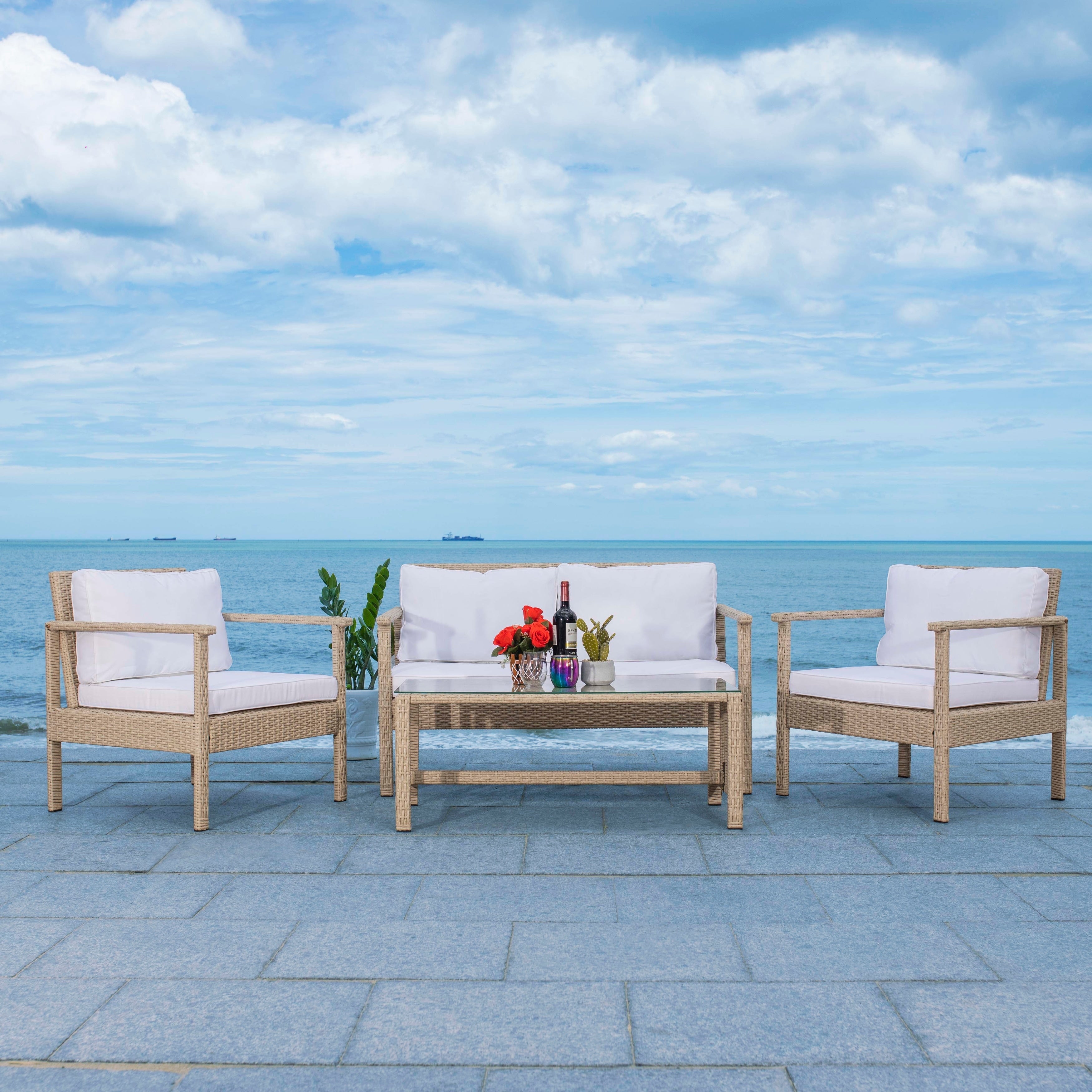 Ensemble de salon de jardin d'extérieur en osier 4 pièces SAFAVIEH - 51 L x 30 P x 30 H