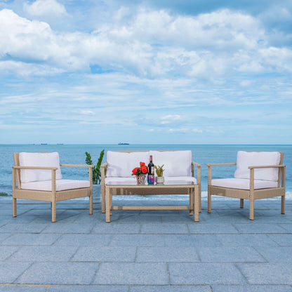 Ensemble de salon de jardin d'extérieur en osier 4 pièces SAFAVIEH - 51 L x 30 P x 30 H
