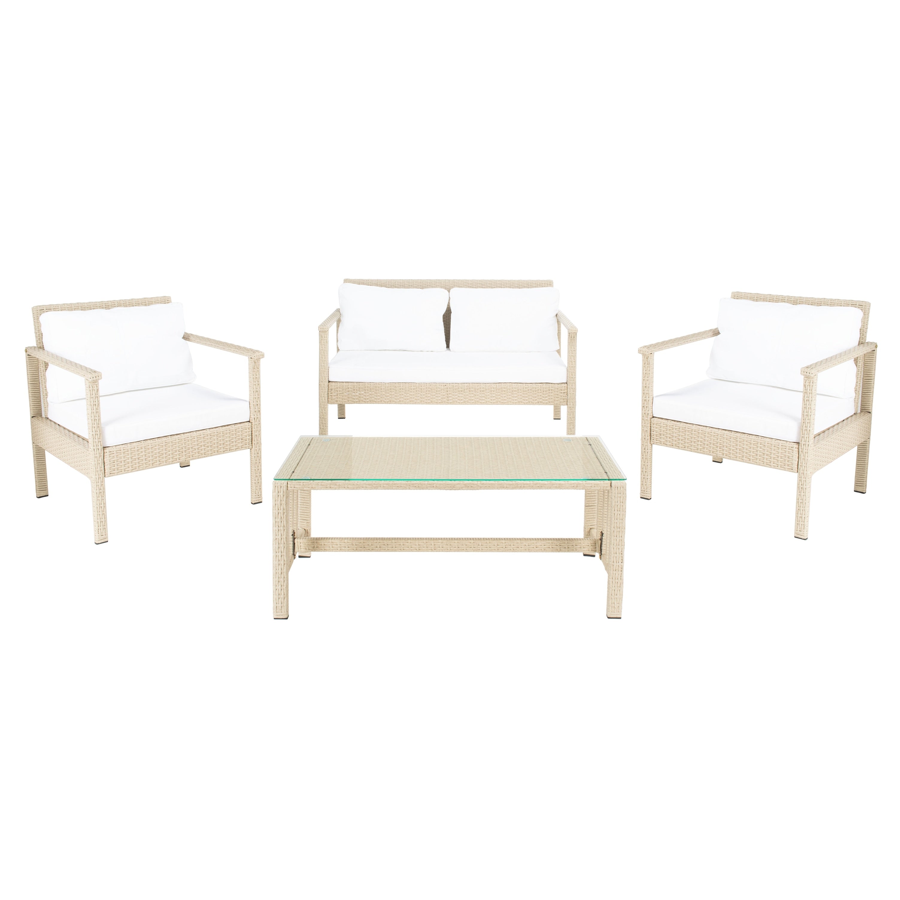 Ensemble de salon de jardin d'extérieur en osier 4 pièces SAFAVIEH - 51 L x 30 P x 30 H
