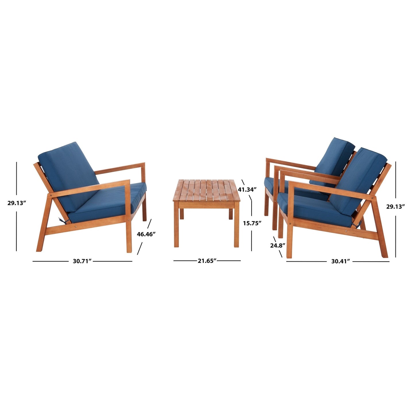 Ensemble de salon d'extérieur Giana 4 pièces SAFAVIEH - 46 L x 29 P x 31 H