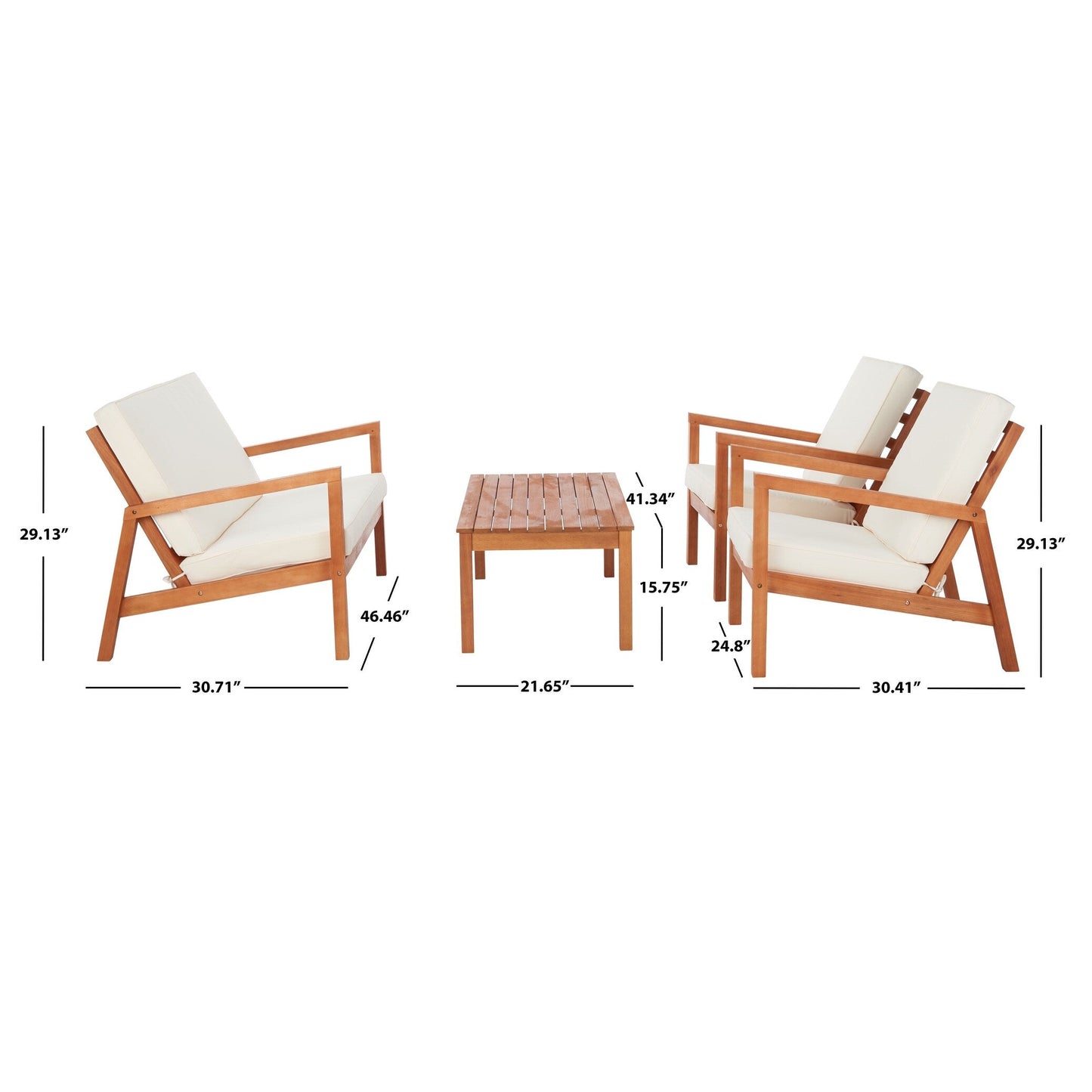 Ensemble de salon d'extérieur Giana 4 pièces SAFAVIEH - 46 L x 29 P x 31 H