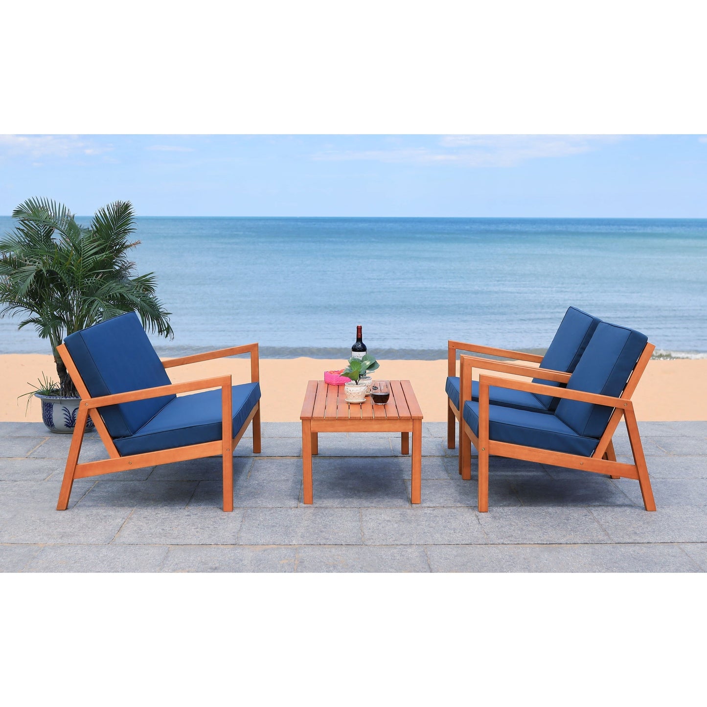 Ensemble de salon d'extérieur Giana 4 pièces SAFAVIEH - 46 L x 29 P x 31 H