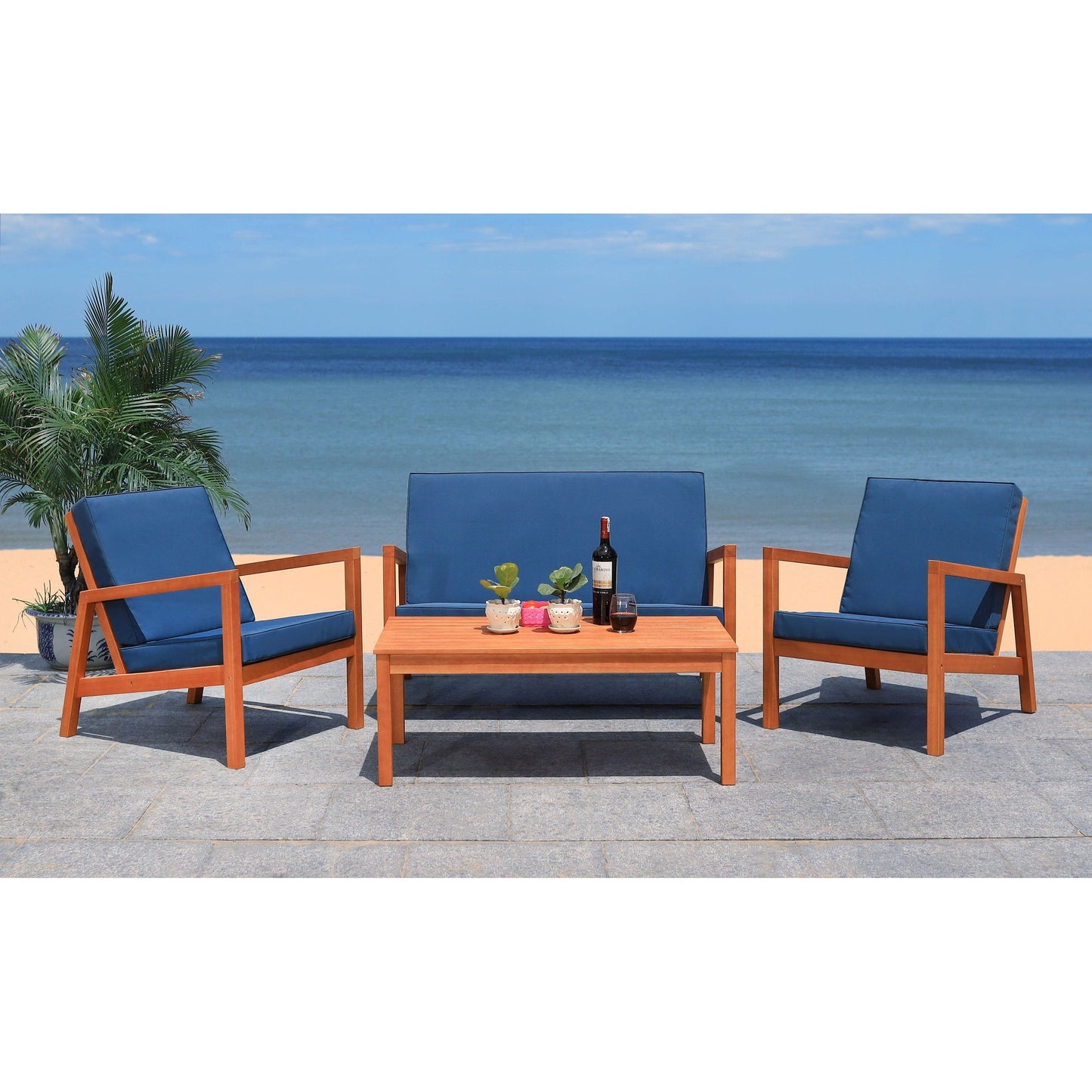 Ensemble de salon d'extérieur Giana 4 pièces SAFAVIEH - 46 L x 29 P x 31 H